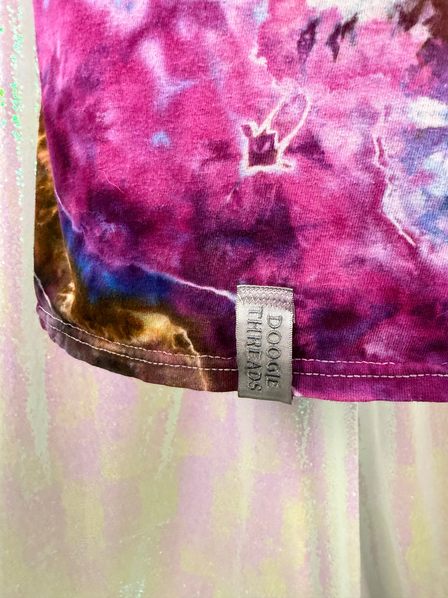 Doogie Threads (L) 🔮🌌⚡🧿 hand-dyed tie dye psychedelic festival trippy geode tee purple blue brown gold (factory tagged: LG)