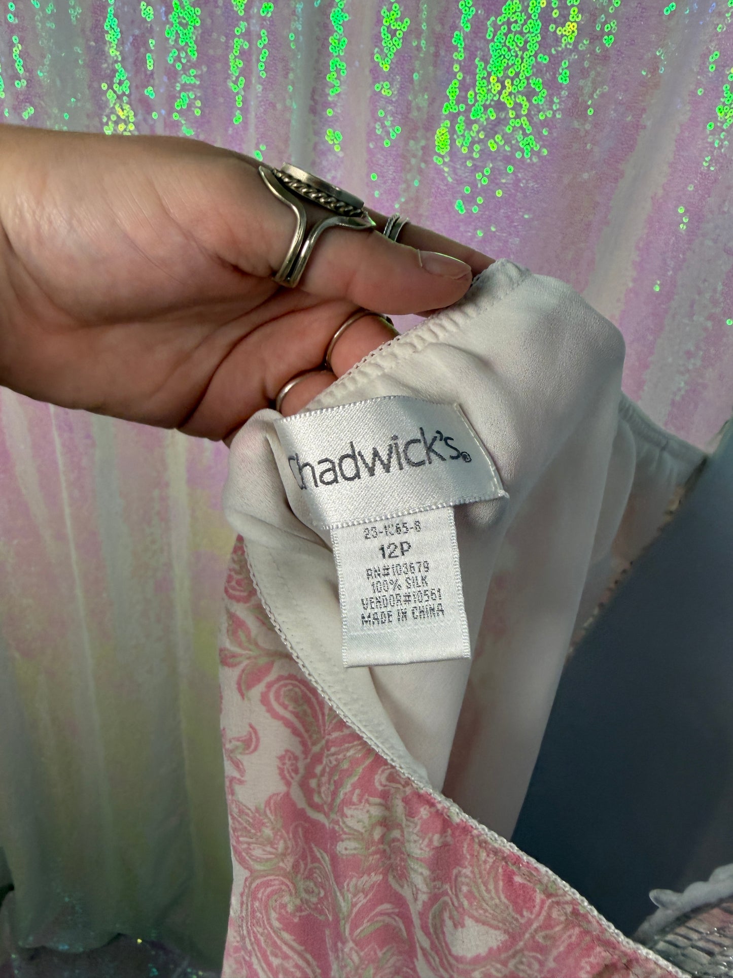 Chadwicks (L) 🌸🎀🌷💕 silky paisley maxi skirt romantic coquette vintage-inspired blush pink ivory (factory tagged: 12P)