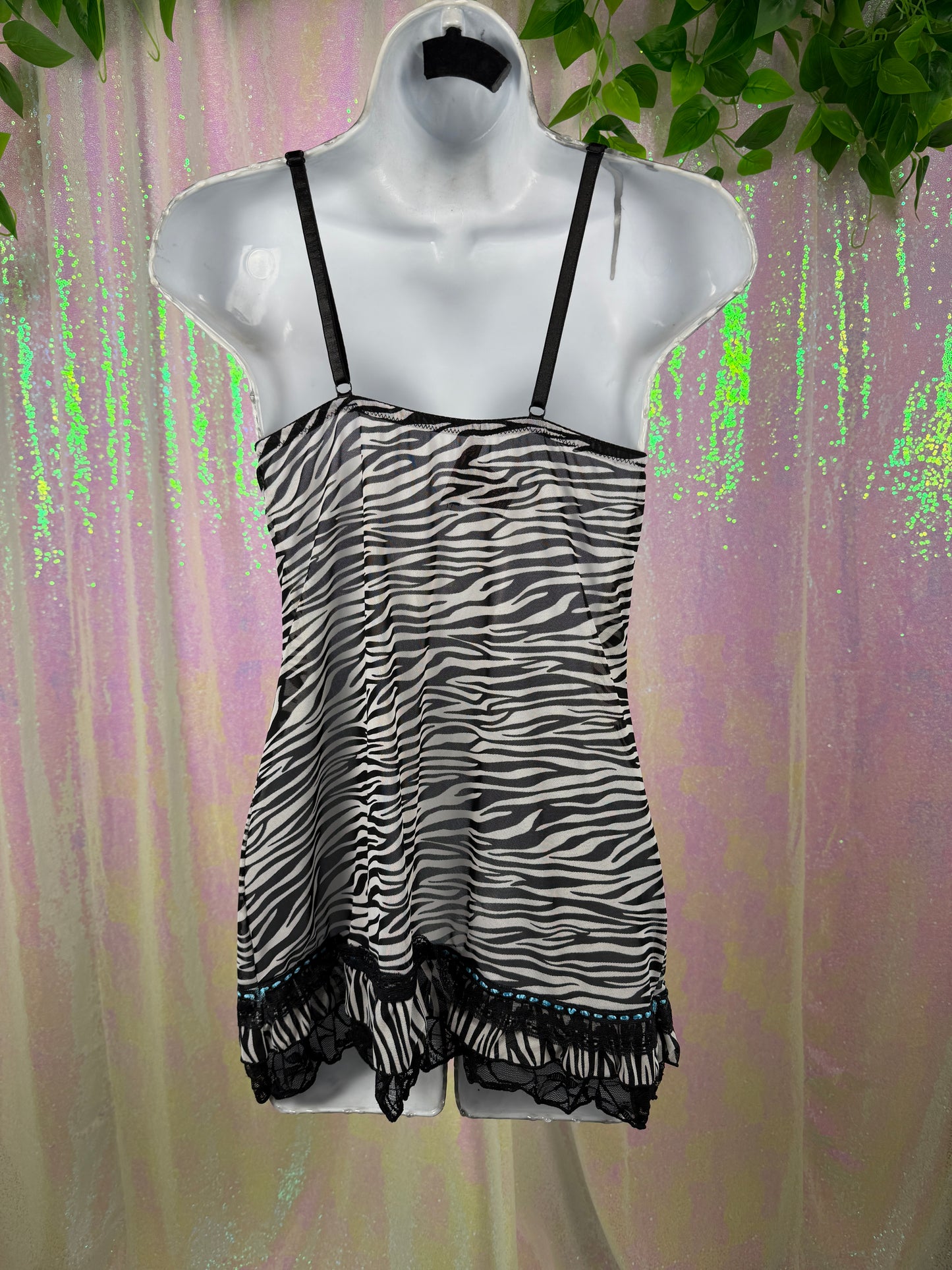 Per Lei (L) 🖤🦓💙🪻 Y2K zebra lace lingerie chemise babydoll nightie pin-up (factory tagged: L)