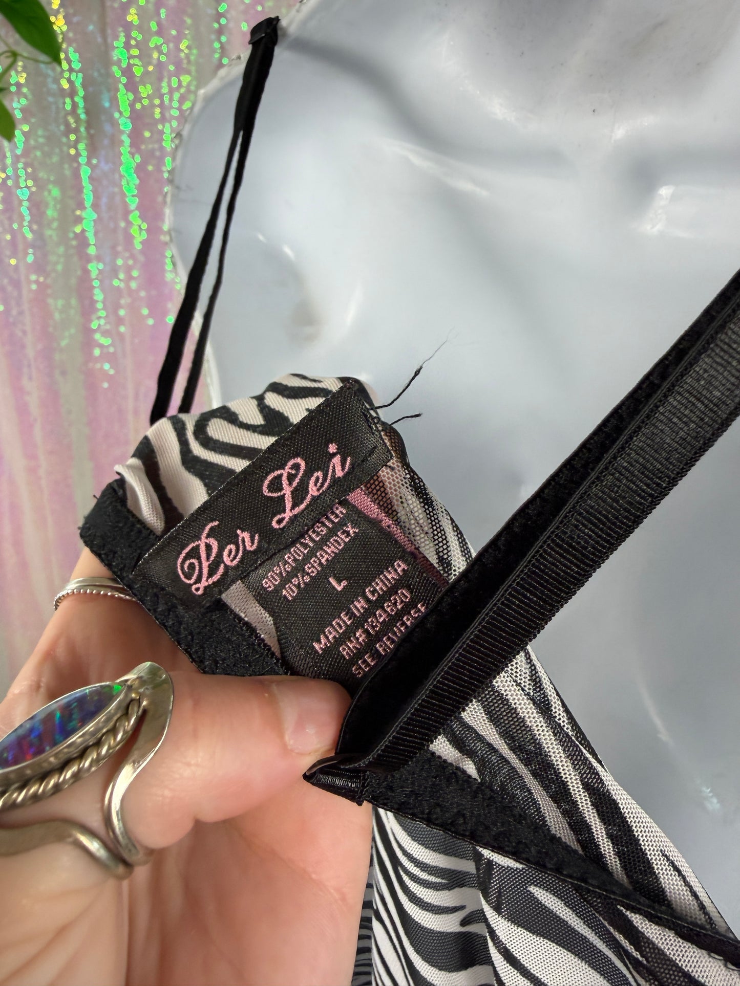 Per Lei (L) 🖤🦓💙🪻 Y2K zebra lace lingerie chemise babydoll nightie pin-up (factory tagged: L)