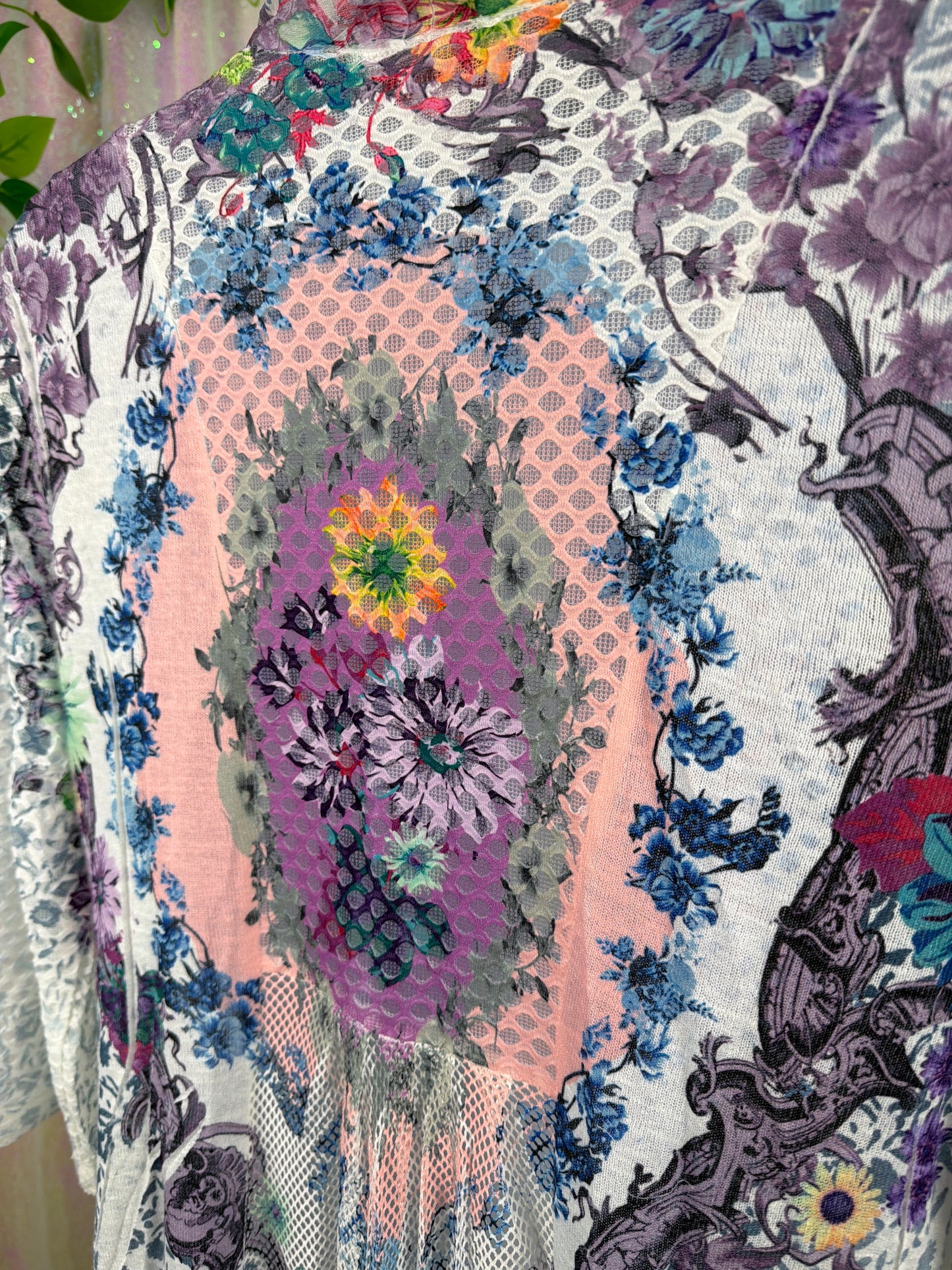 Kamana (M) 🌸🦋🌿🌼 sheer festival fractal mitosis floral mesh duster cardigan (factory tagged: M)