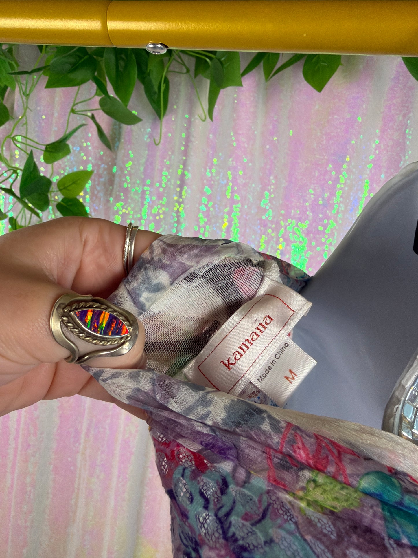 Kamana (M) 🌸🦋🌿🌼 sheer festival fractal mitosis floral mesh duster cardigan (factory tagged: M)