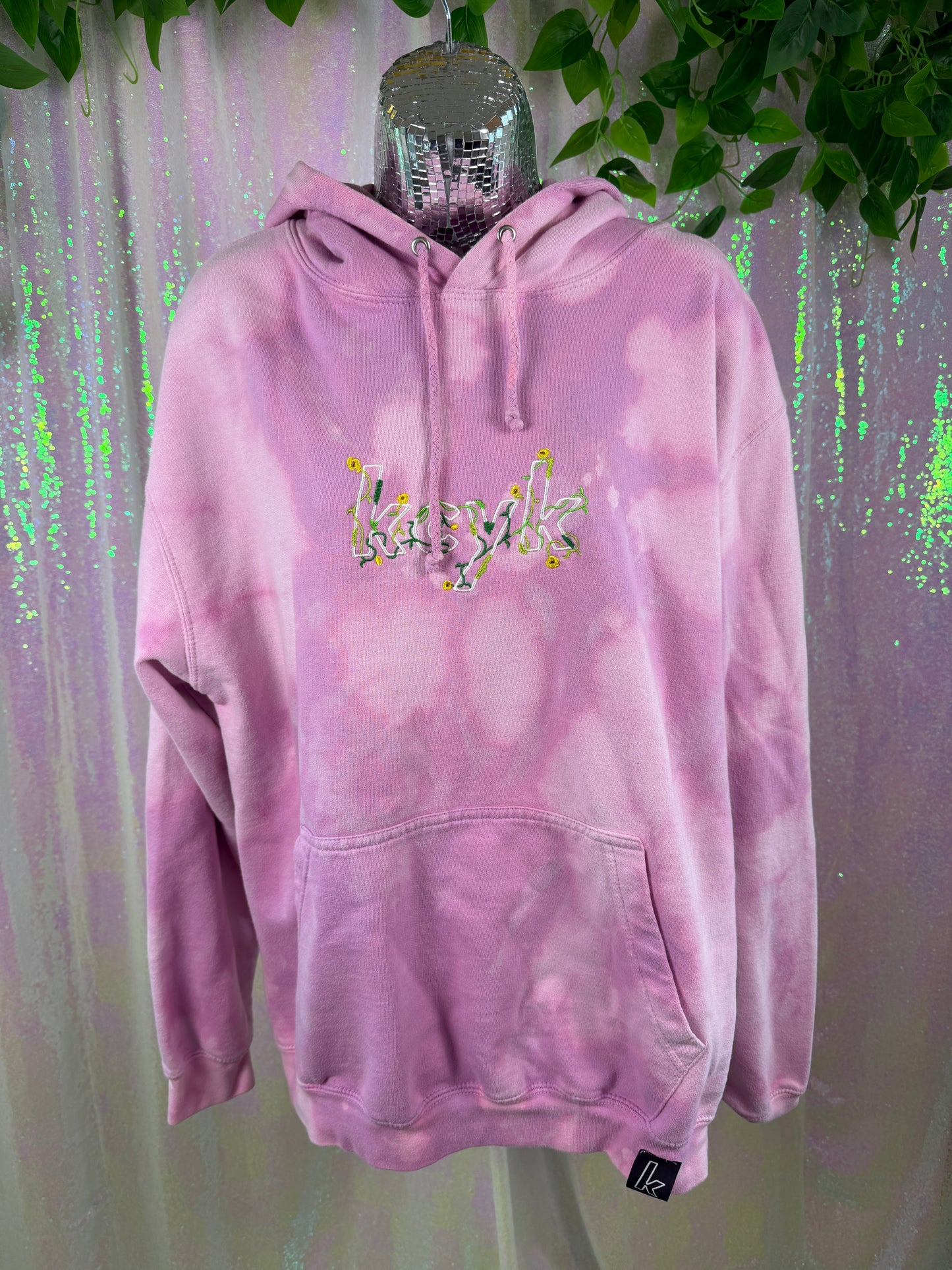 JustHoods AWDis (L) 💖🌸🦄🎀 custom tie-dye pastel pink floral embroidered soft hoodie streetwear sweatshirt (factory tagged: L)