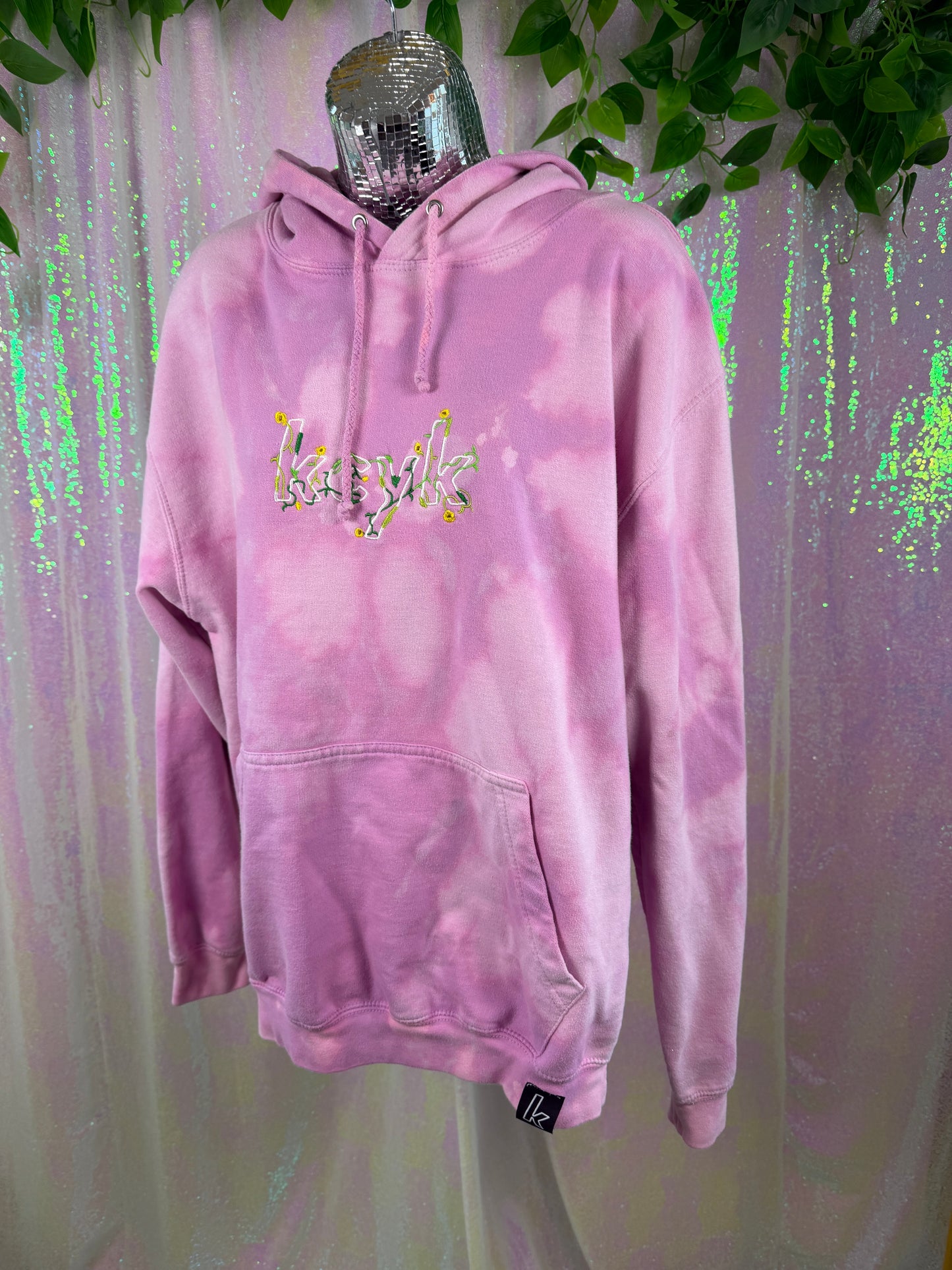 JustHoods AWDis (L) 💖🌸🦄🎀 custom tie-dye pastel pink floral embroidered soft hoodie streetwear sweatshirt (factory tagged: L)