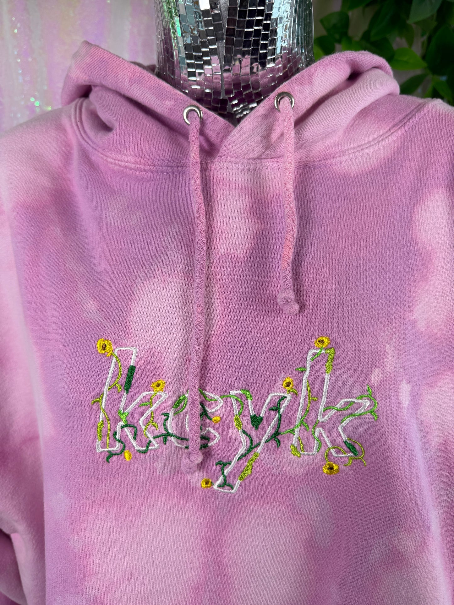 JustHoods AWDis (L) 💖🌸🦄🎀 custom tie-dye pastel pink floral embroidered soft hoodie streetwear sweatshirt (factory tagged: L)