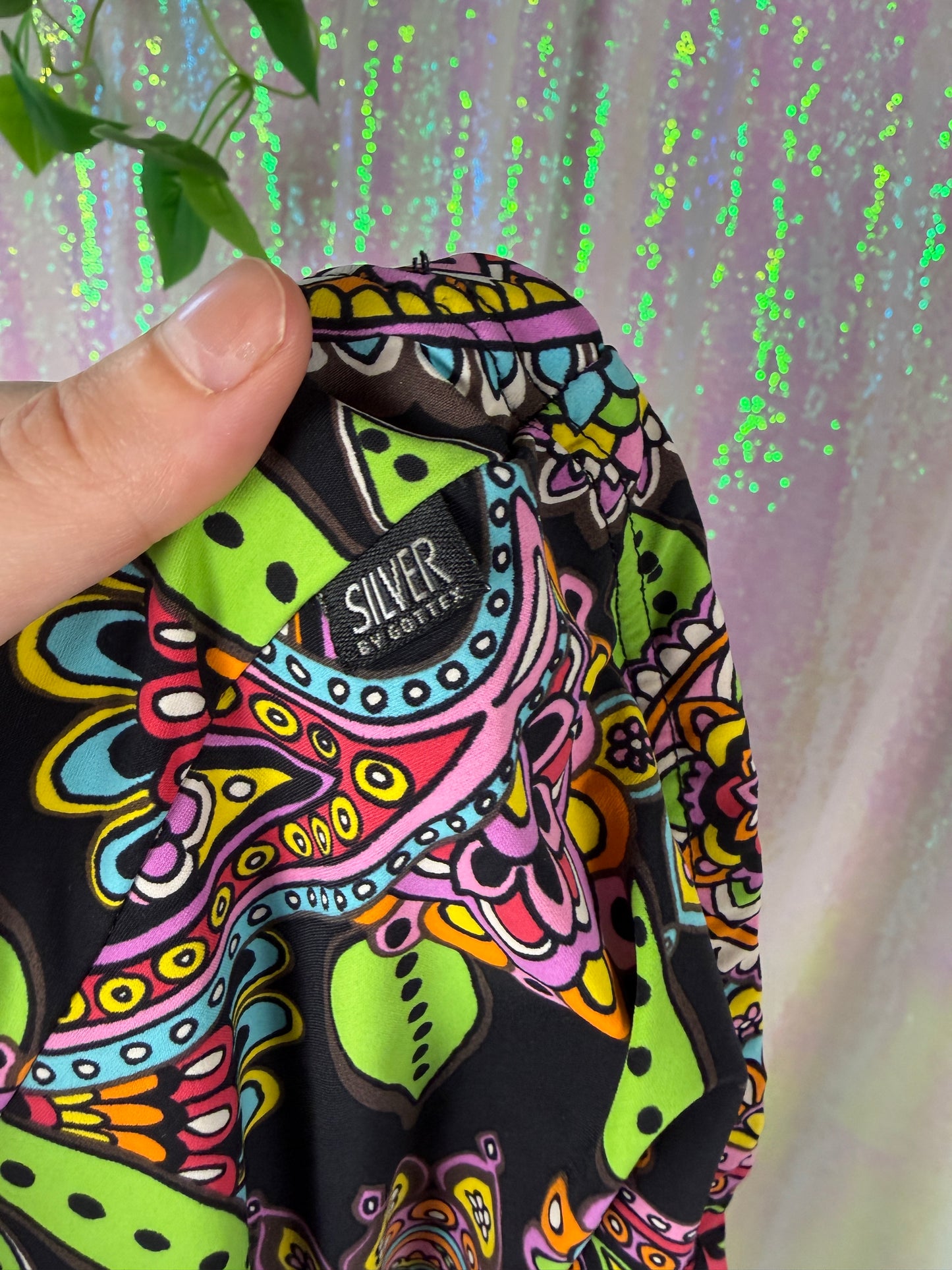 Silver by Gottex (S) 🖤🌈🏖️🌺 y2k psychedelic paisley whimsy goth halter swim top (factory tagged: S)