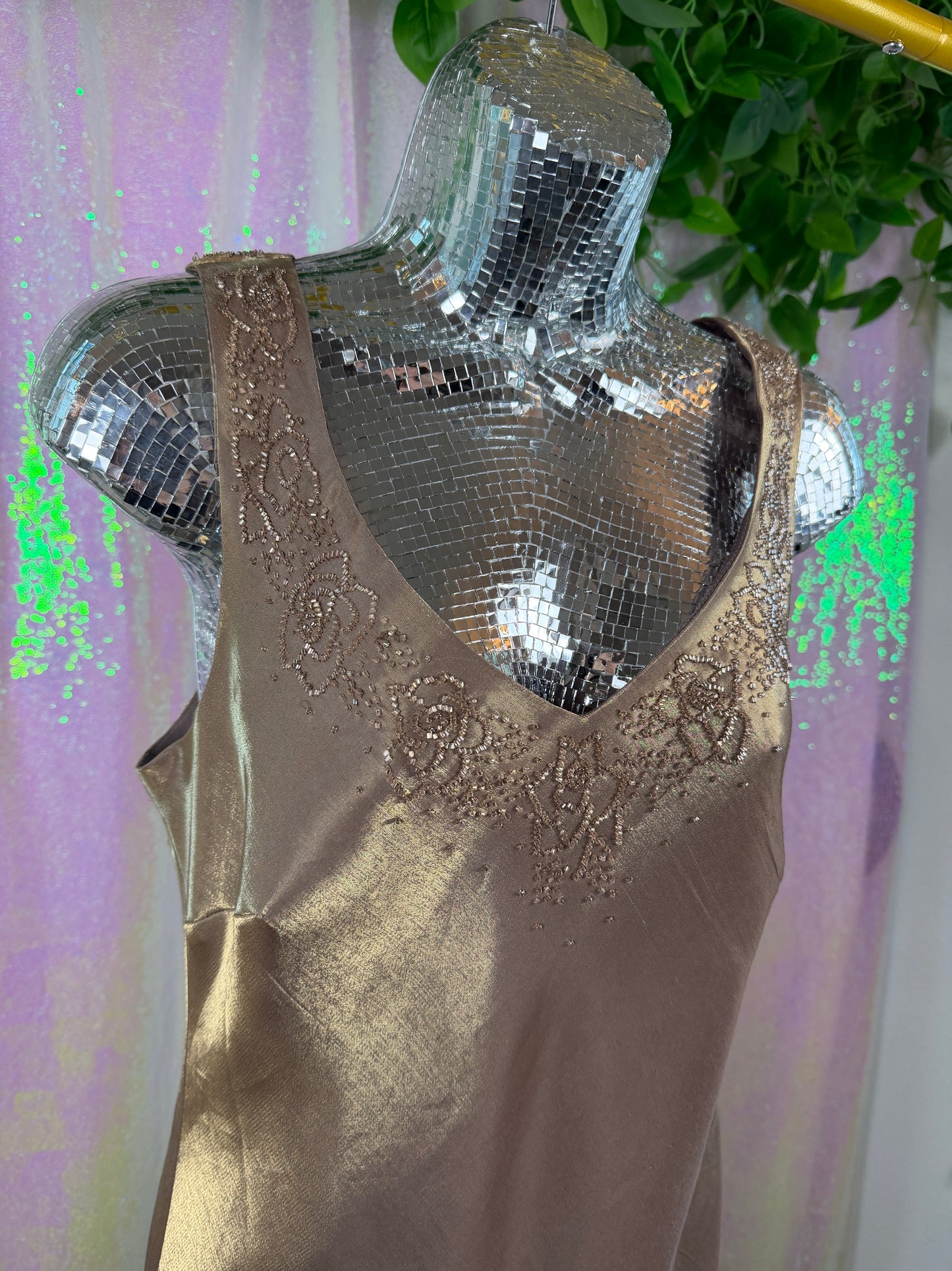 Alex Evenings (L) ✨🥂🌟🍾 beaded satin two tone holographic golden brown champagne evening gown maxi bridesmaid gala dress (factory tagged: 12)