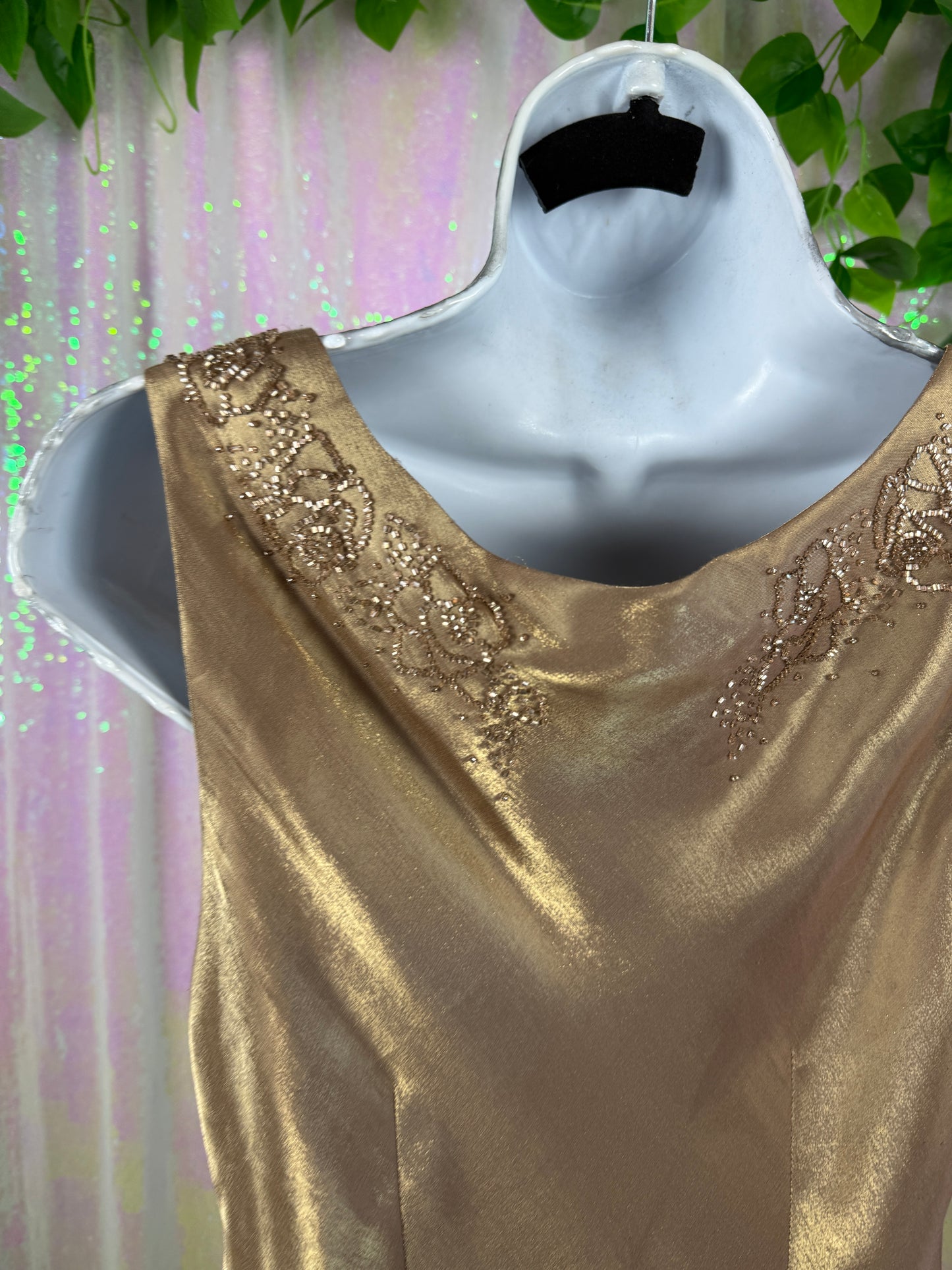 Alex Evenings (L) ✨🥂🌟🍾 beaded satin two tone holographic golden brown champagne evening gown maxi bridesmaid gala dress (factory tagged: 12)