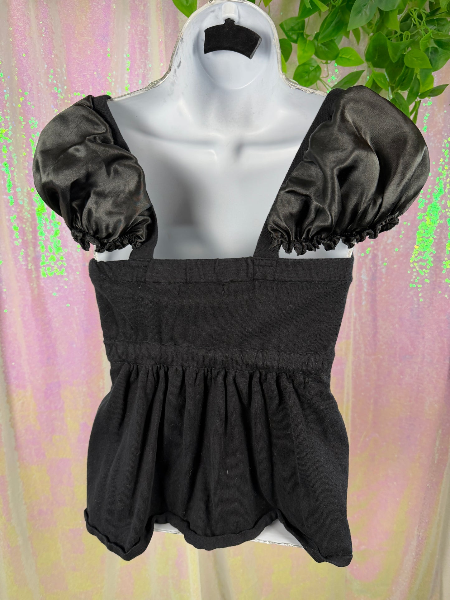 Rampage (S) 🖤🥀🦇♠️ black puff royal court dark soft-edgy princess puffy sleeve satin bow babydoll top romantic whimsy goth coquette gothic (factory tagged: S)