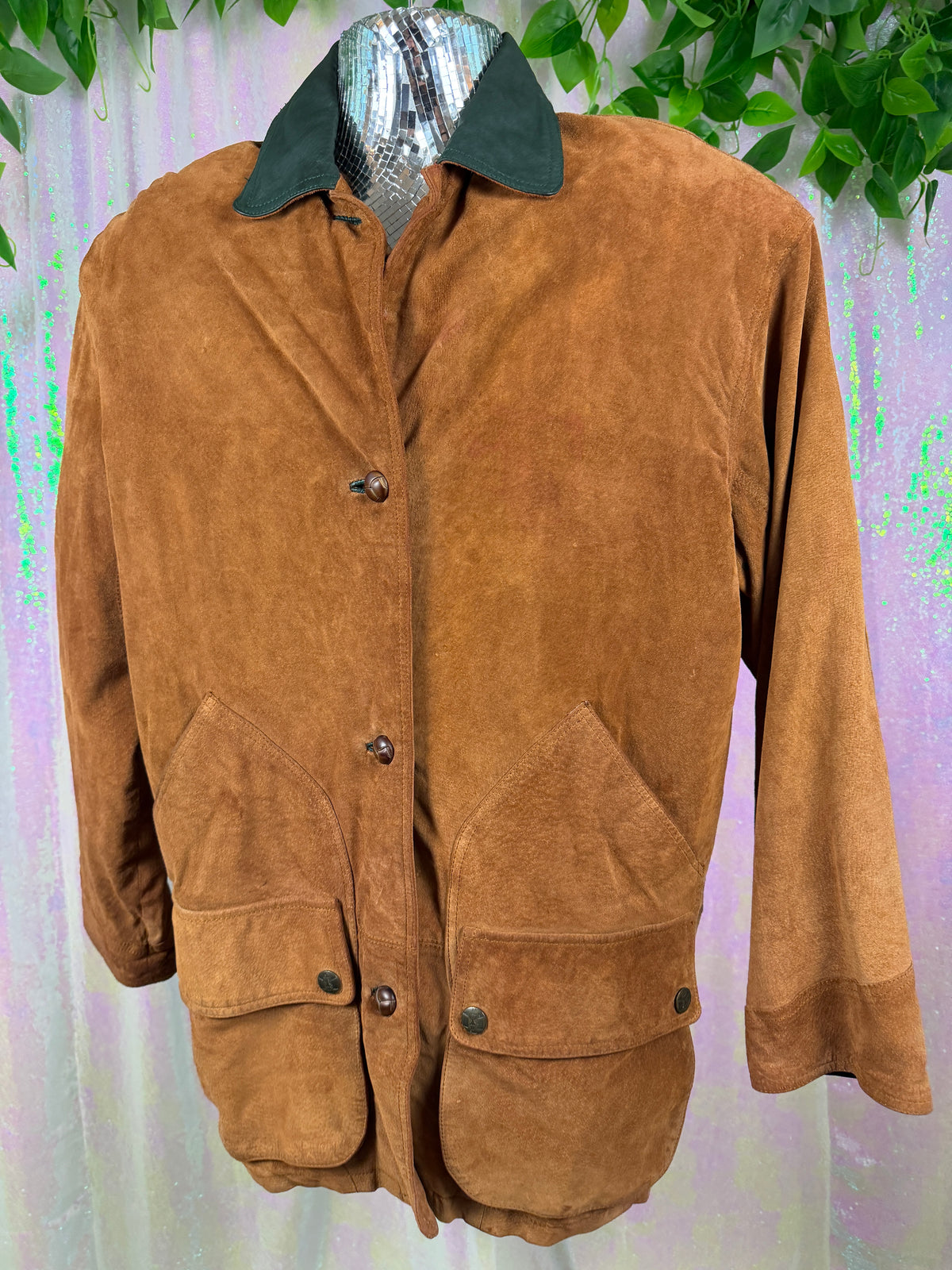 Winlit (S) 🍂🦌🪵🥾 cognac brown suede leather contrast collar utility field jacket (factory tagged: S)