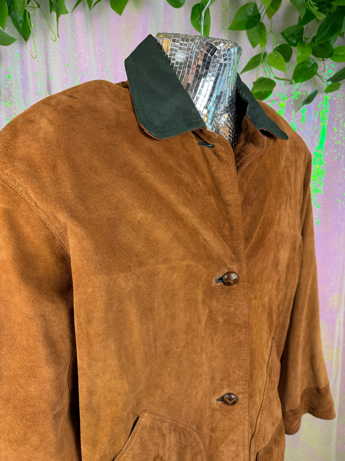 Winlit (S) 🍂🦌🪵🥾 cognac brown suede leather contrast collar utility field jacket (factory tagged: S)