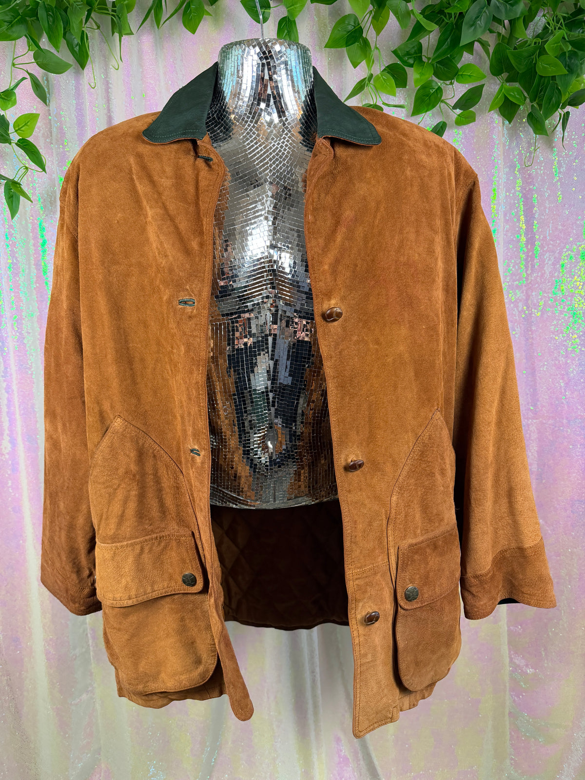 Winlit (S) 🍂🦌🪵🥾 cognac brown suede leather contrast collar utility field jacket (factory tagged: S)