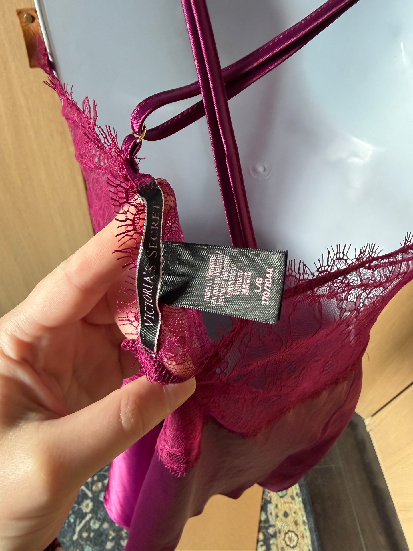 Victoria’s Secret (L) 💋💐🎀🍇 vintage 2000's to 2010's berry fairy y2k sexy lingerie sleepwear lace & satin slip dress, maroon, magenta, berry, purple, pink, red (factory tag: L)
