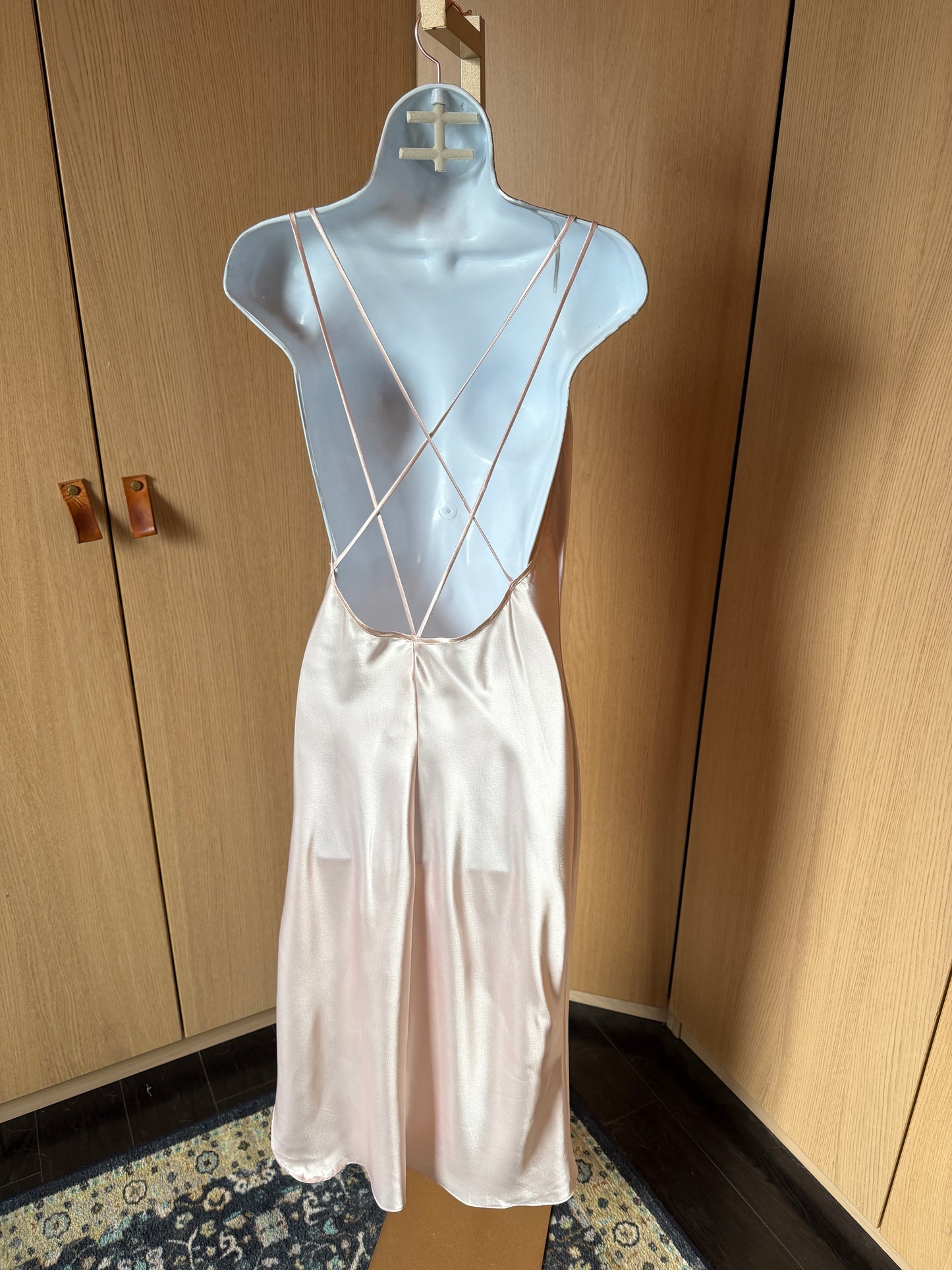 California Dynasty (M) 🧚‍♀️💫🌸⭐️ vintage late 90's early 2000's y2k art deco fairy god mother blush pink silk & cream floral embroidered roses maxi slip dress gown, pink, cream  (factory tag: M)