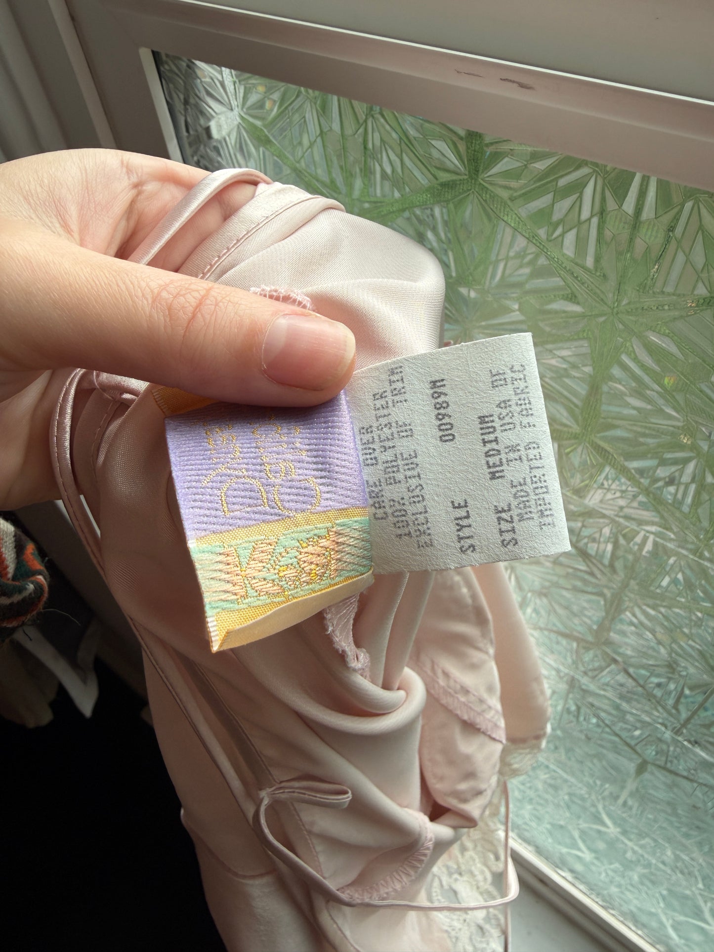 California Dynasty (M) 🧚‍♀️💫🌸⭐️ vintage late 90's early 2000's y2k art deco fairy god mother blush pink silk & cream floral embroidered roses maxi slip dress gown, pink, cream  (factory tag: M)