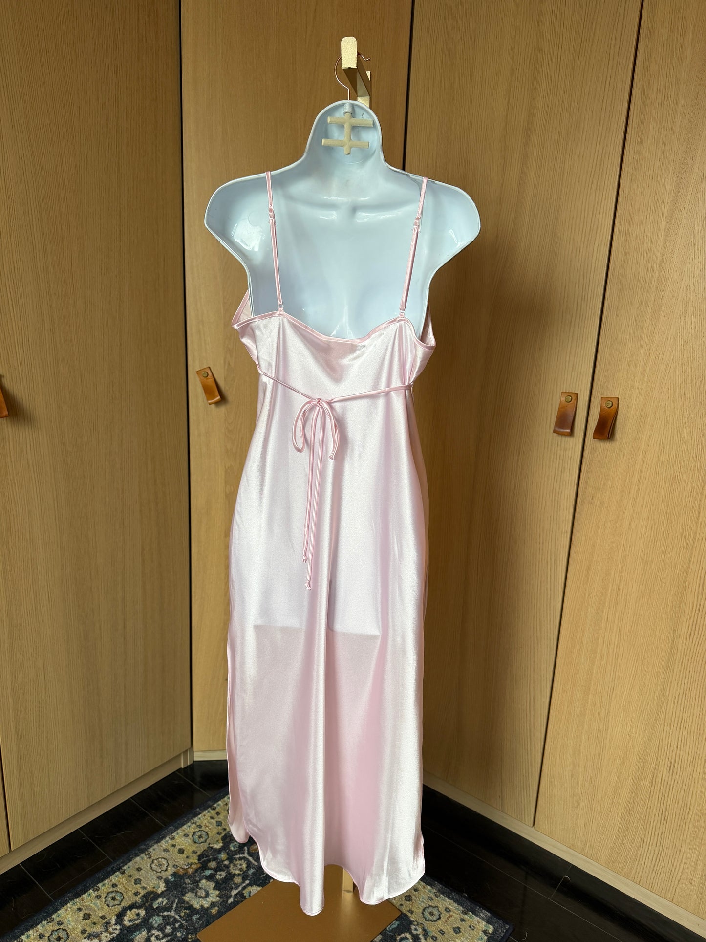 California Dynasty ~ Expressions (S) 💗⭐️🧚🌸 vintage late 90's early 2000's y2k soft blush fairy god mother maxi satin silky night gown slip dress, pink, cream (factory tag: S)