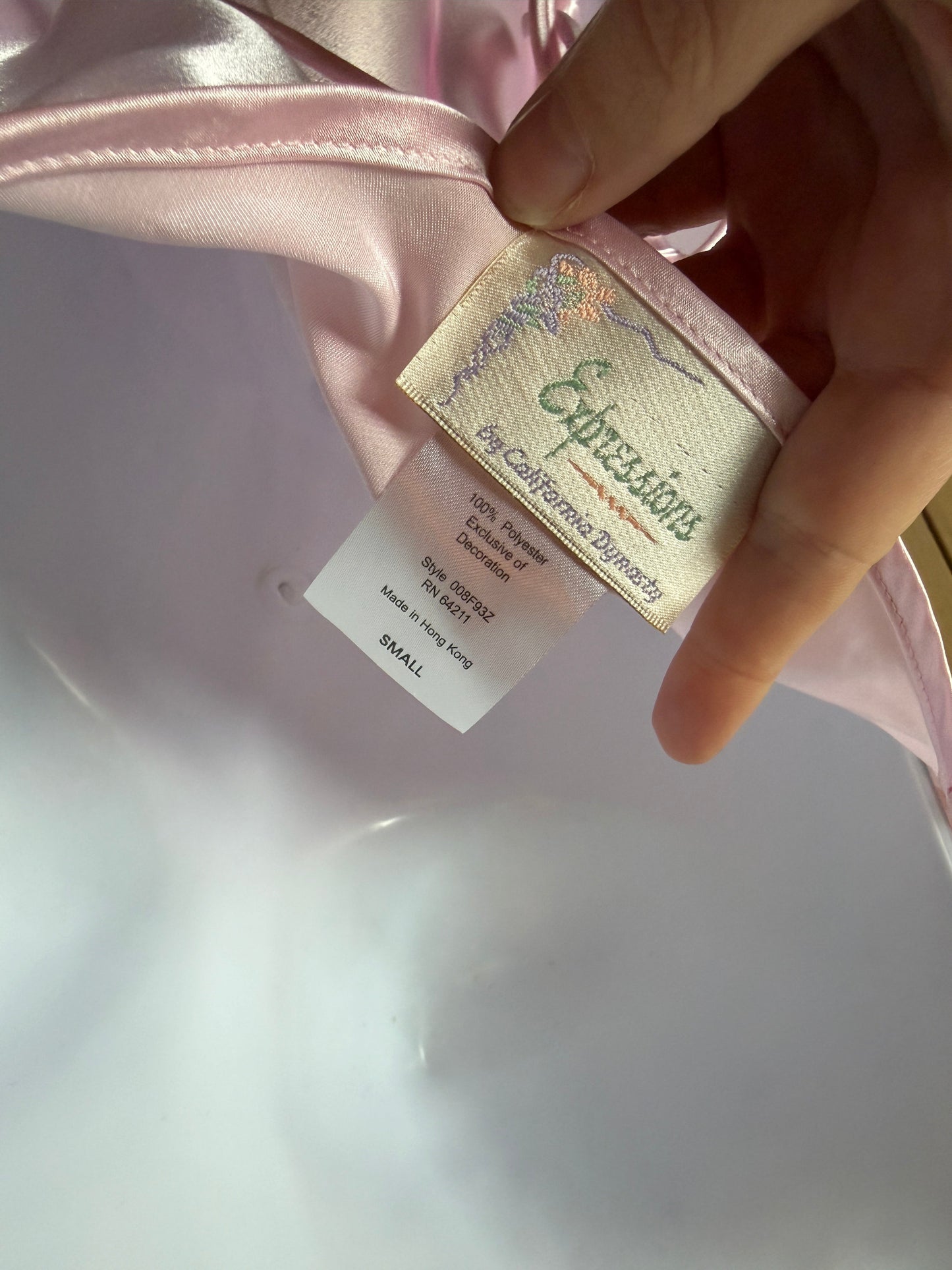 California Dynasty ~ Expressions (S) 💗⭐️🧚🌸 vintage late 90's early 2000's y2k soft blush fairy god mother maxi satin silky night gown slip dress, pink, cream (factory tag: S)