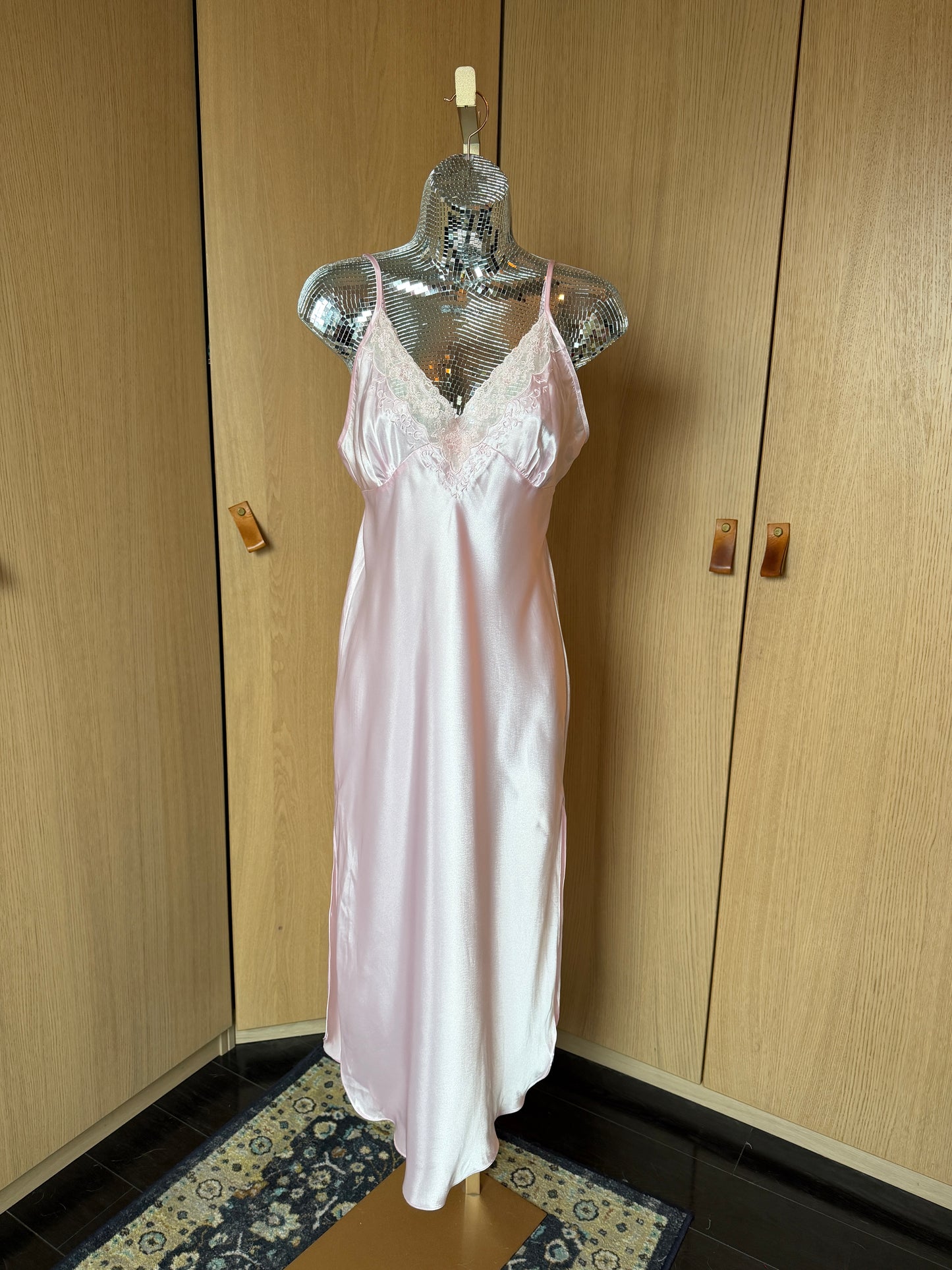 California Dynasty ~ Expressions (S) 💗⭐️🧚🌸 vintage late 90's early 2000's y2k soft blush fairy god mother maxi satin silky night gown slip dress, pink, cream (factory tag: S)