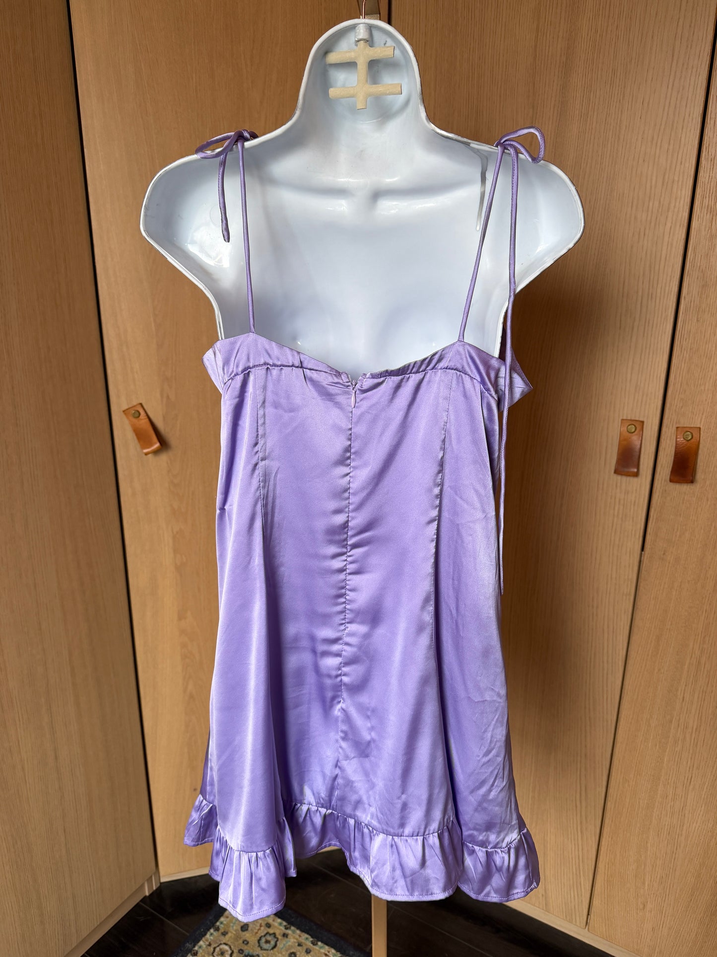 Showpo (S) 💜🎧🎀🪩 lavender haze babydoll tie straps y2k 2010s–2020's lavender sexy satin slip dress, purple (factory tag: AU 4 / US 0–2)