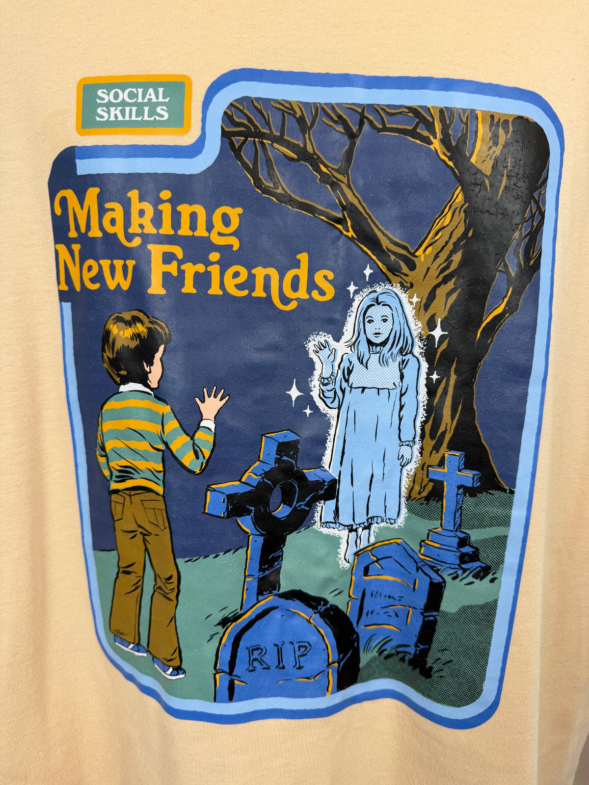 Ghostly T-shirt (L) 👻🕯️🪦🌙 Social Skills Making New Friends ghost graveyard graphic t-shirt (factory tagged: L)
