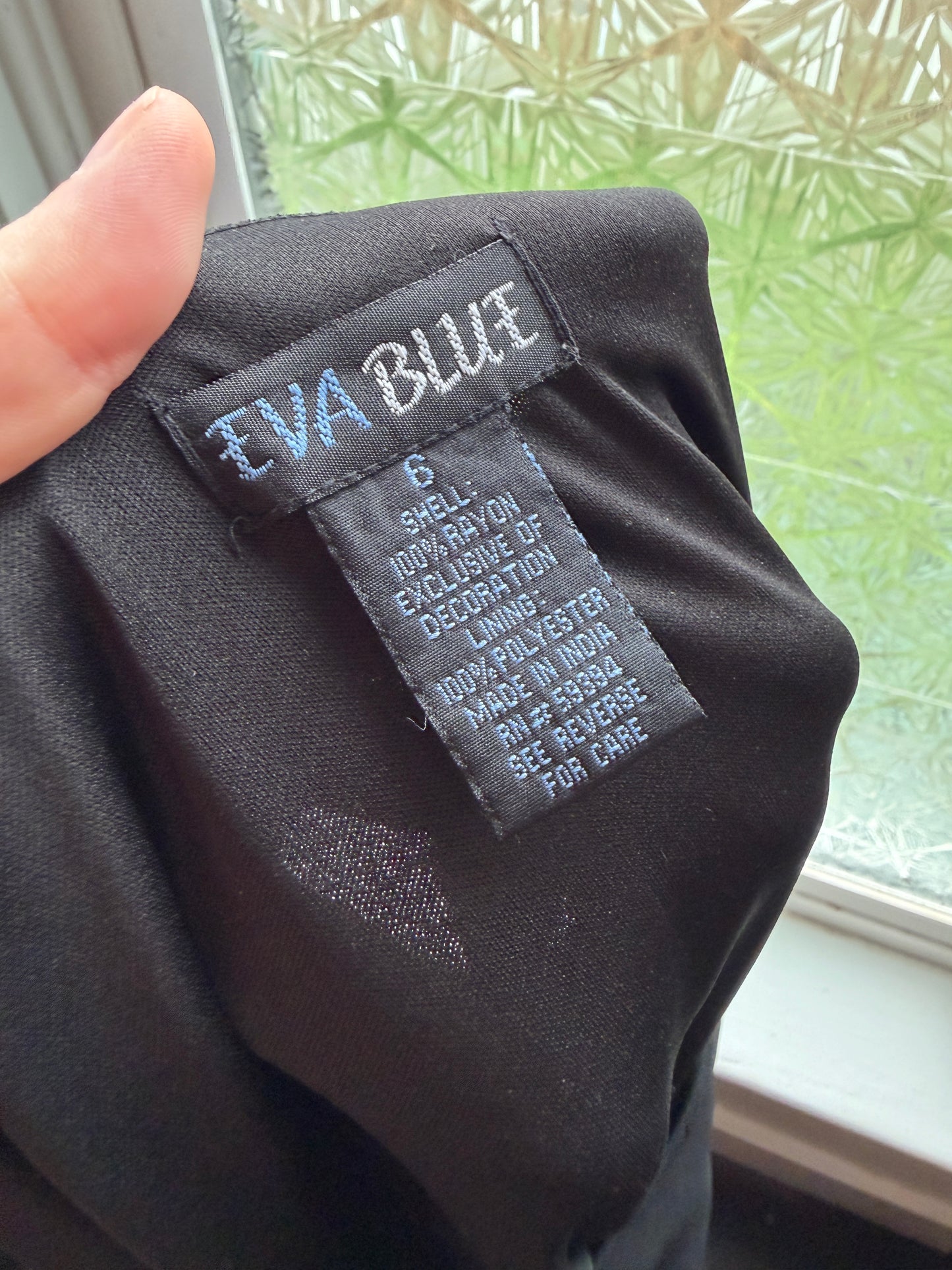 Eva Blue (M) 🕷️🖤🧵🌼 vintage early 2000's y2k black asymmetrical layered white floral embroidered & beaded black formal dress, black, white (factory tag: 6)