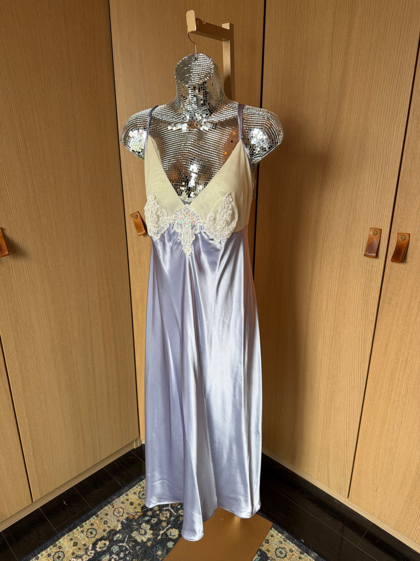 Vanity Fair (XL) 💜🏹 🧚‍♀️📀 fairy princess y2k beaded pearl floral embroidery vanity fair silky lingerie sleepwear slip dress - lavender purple & cream, purple, cream (factory tag: XXL)
