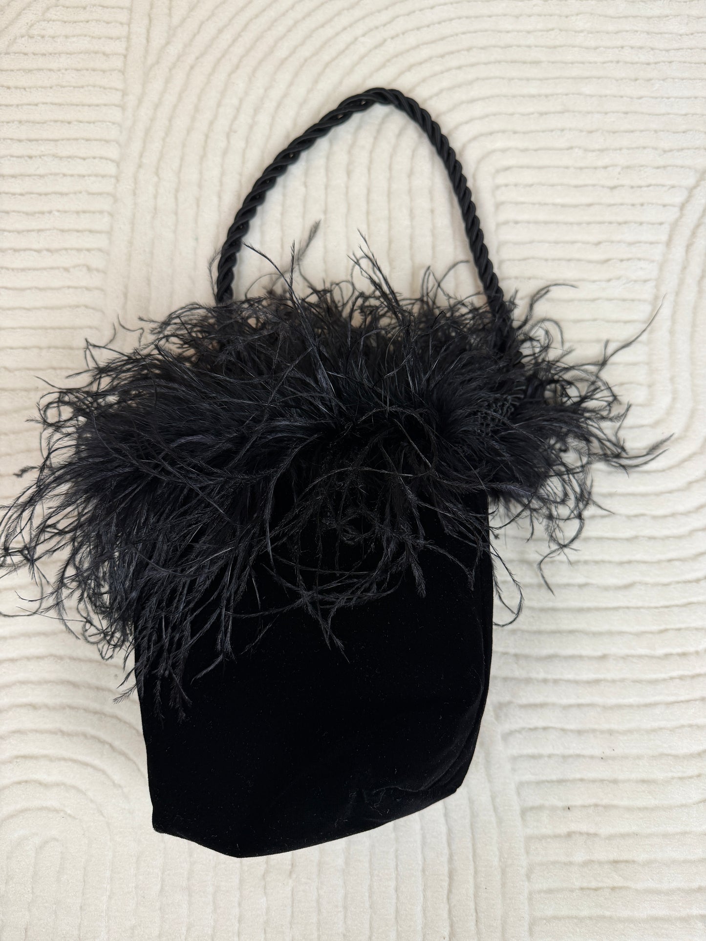 Sheryl McDonald velvet feather mini bag 🖤🕶️🪩👜 noir gothic glam y2k extra luxe statement funky fun bag