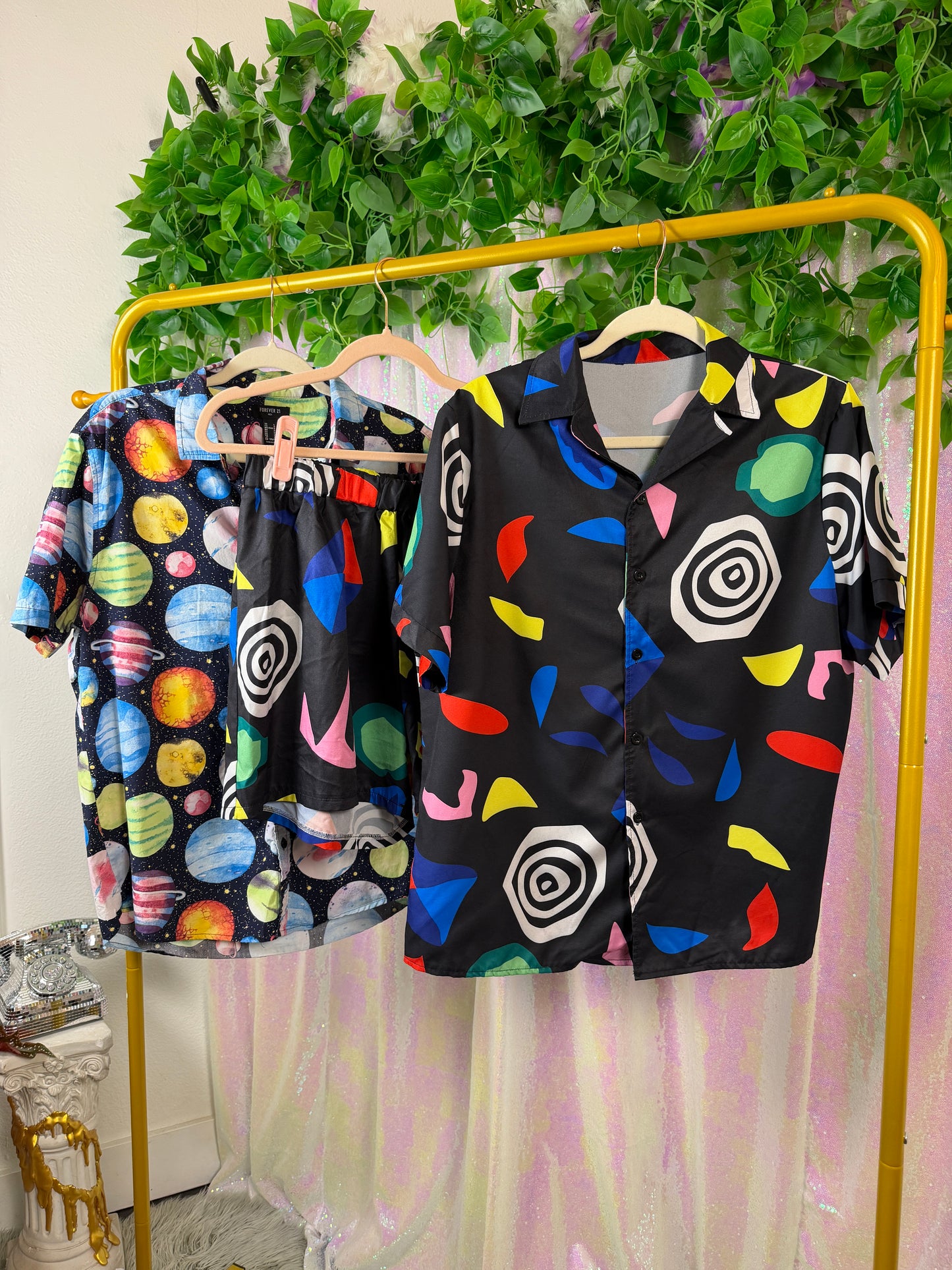 Quarter-Bag Value Bundle (L) 🪩🪐✨🔵 cosmic playground festival raver bus seat party print button down (factory tagged: L)