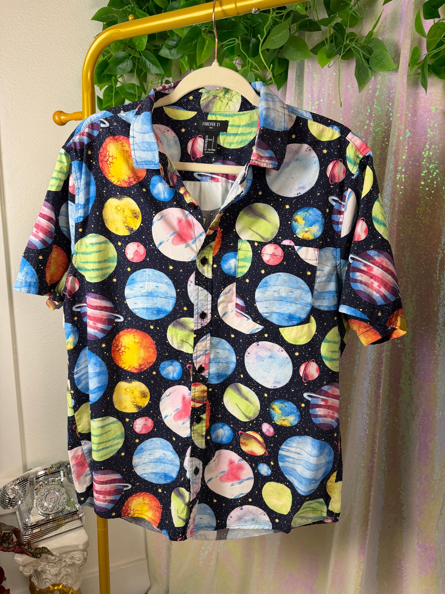 Quarter-Bag Value Bundle (L) 🪩🪐✨🔵 cosmic playground festival raver bus seat party print button down (factory tagged: L)