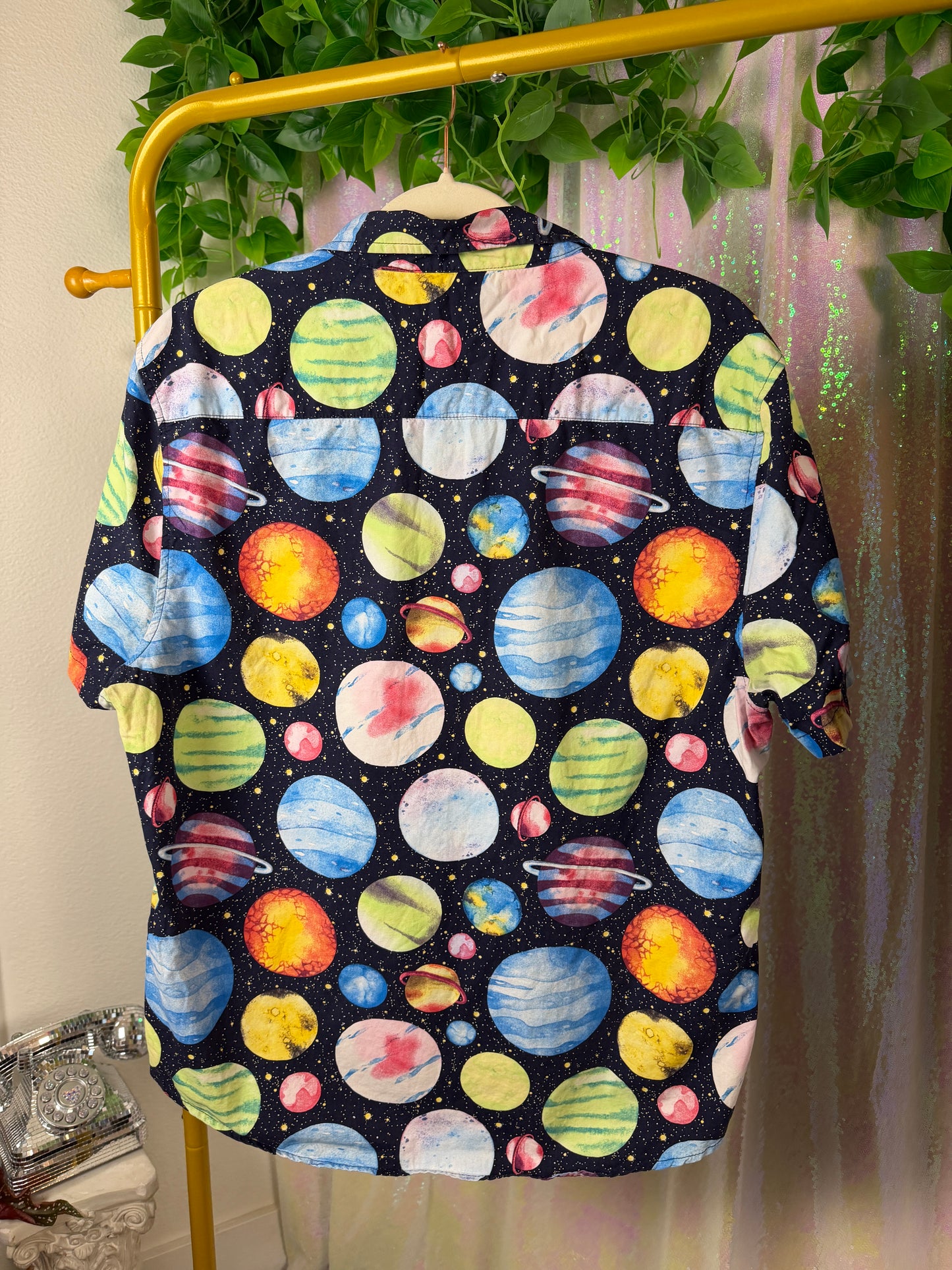 Quarter-Bag Value Bundle (L) 🪩🪐✨🔵 cosmic playground festival raver bus seat party print button down (factory tagged: L)