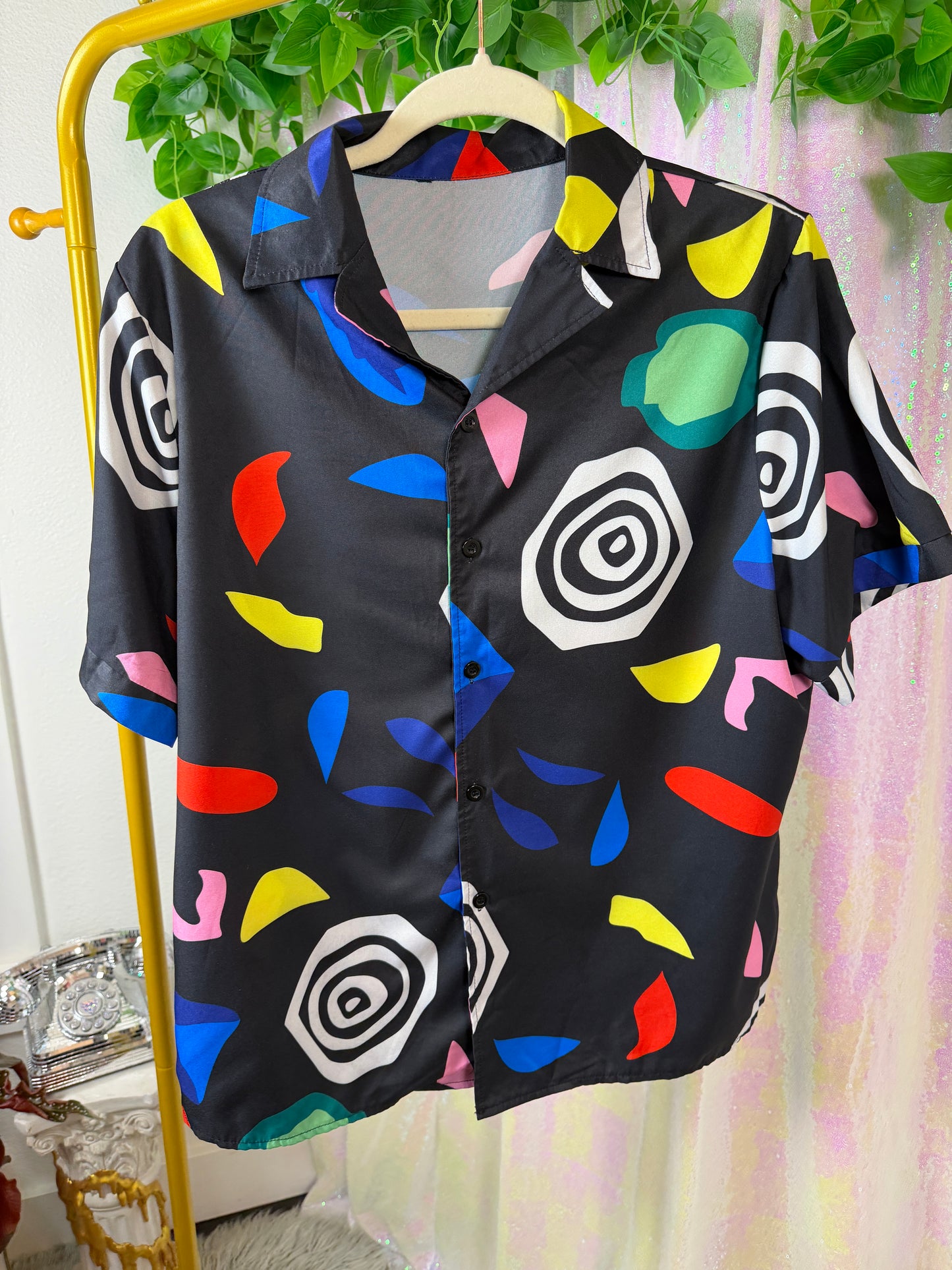 Quarter-Bag Value Bundle (L) 🪩🪐✨🔵 cosmic playground festival raver bus seat party print button down (factory tagged: L)