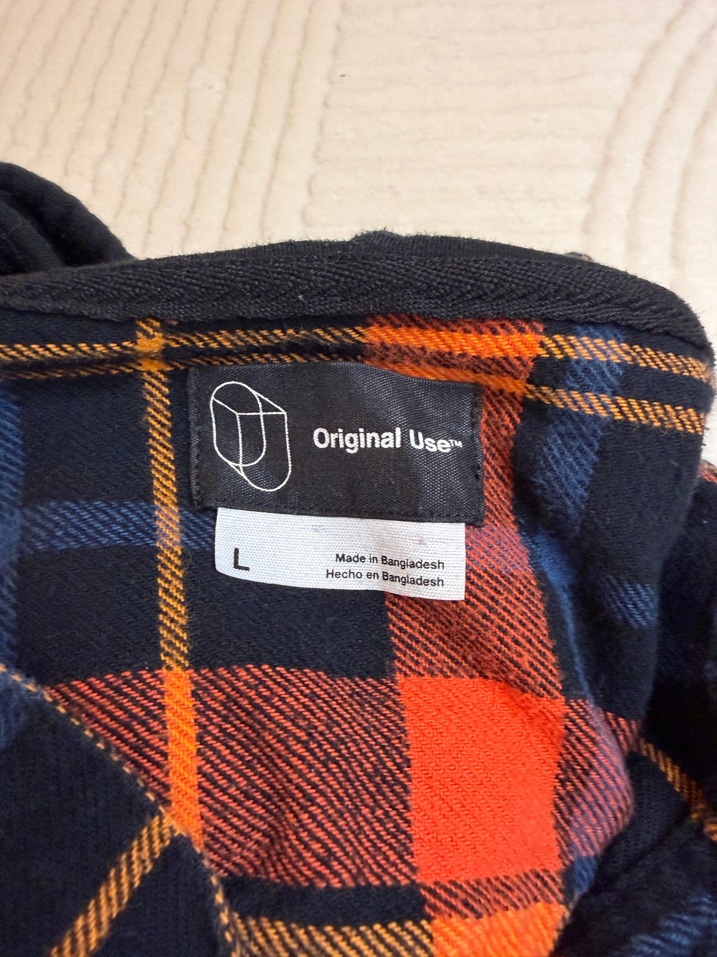 Full-Bag Value Bundle (L) 🖤🔥🪩🌙 local dive bar smoke section hero trio, orange and black flannel hoodie, black bandana long sleeve button down, & black & cream funky button down t-shirt (factory tagged: L)