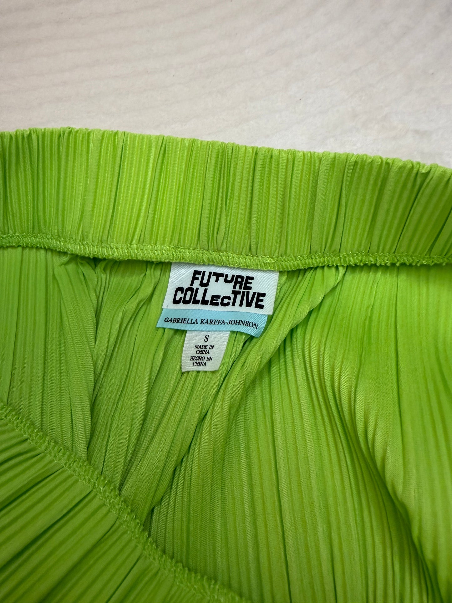 Full-Bag Value Bundle (S) 🌿🍏🌴🧩 brat summer neon green festival raver stretch combo pack green terry cloth romper, green flame flare pants with waist ties, pleated skirt and long sleeve set (factory tagged: S)