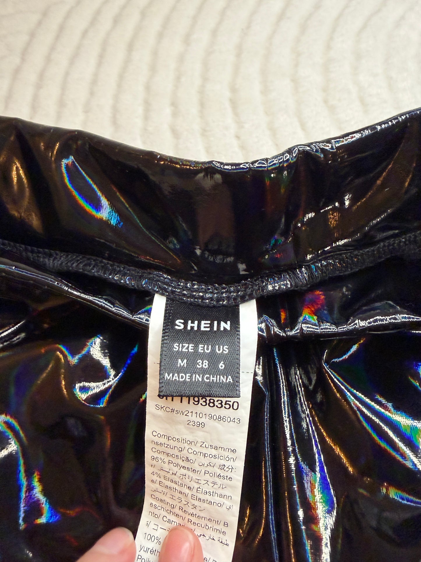 Half-Bag Value Bundle (S) 🖤🪩🕷️💿 cyber punk techno baddie galactic chrome black metallic holographic silver faux leather stretch pants and black crop top (factory tagged: S & M)