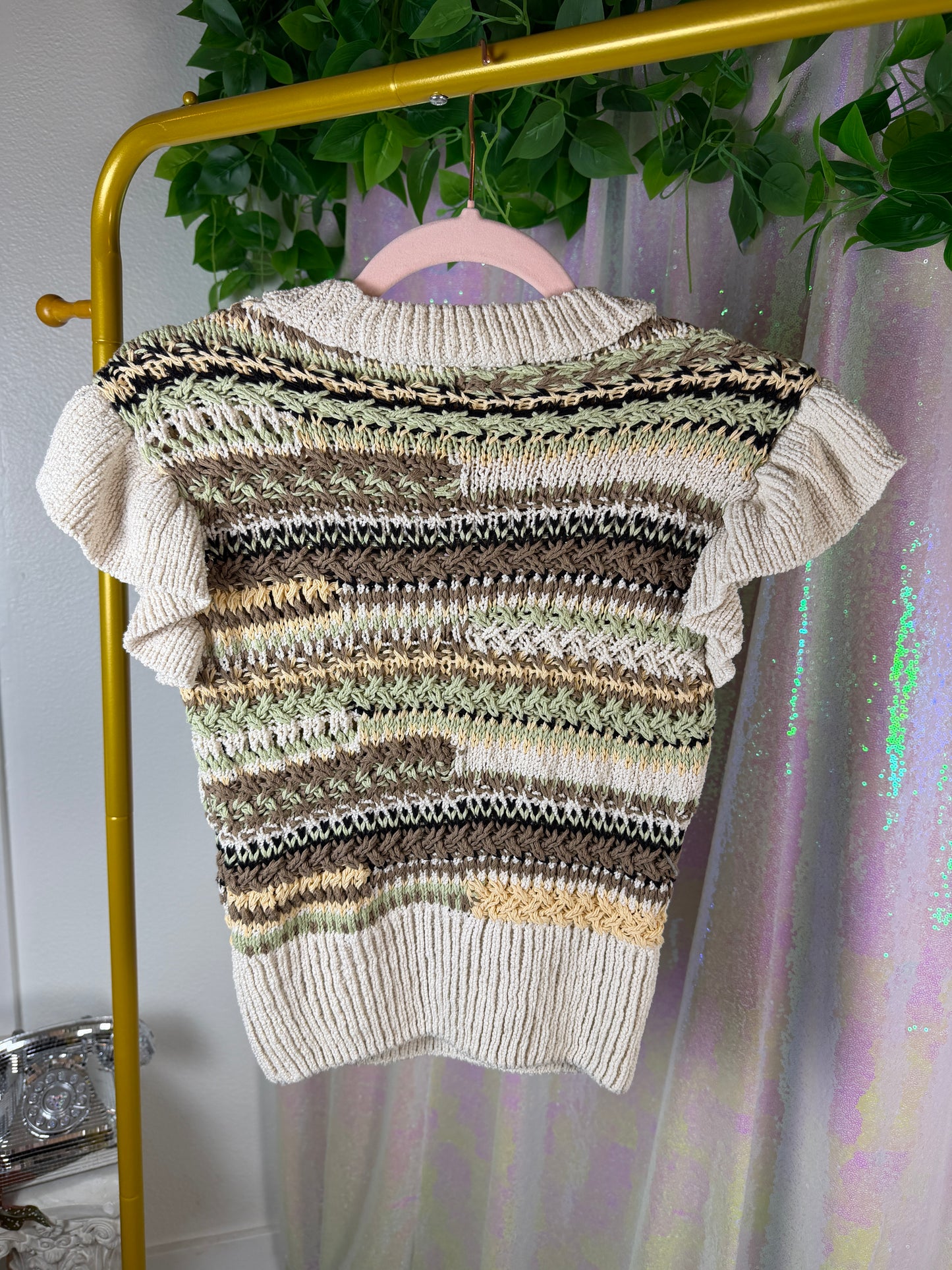 Full-Bag Value Bundle (M) 🌿🍯☕🍂 earthy fairy bard cottagecore studious milk maiden brown, cream knit crochet draw string crop tops and green cargo pants (factory tagged: 6, M, S)