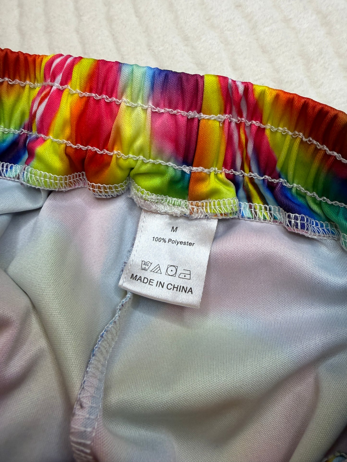 Half-Bag Value Bundle (M) 🌈🖤🪩🔥 psychedelic swirl flow compfy funky rave ready rainbow acid trip athletic dance pants and black parachute harem swish pants (factory tagged: M)