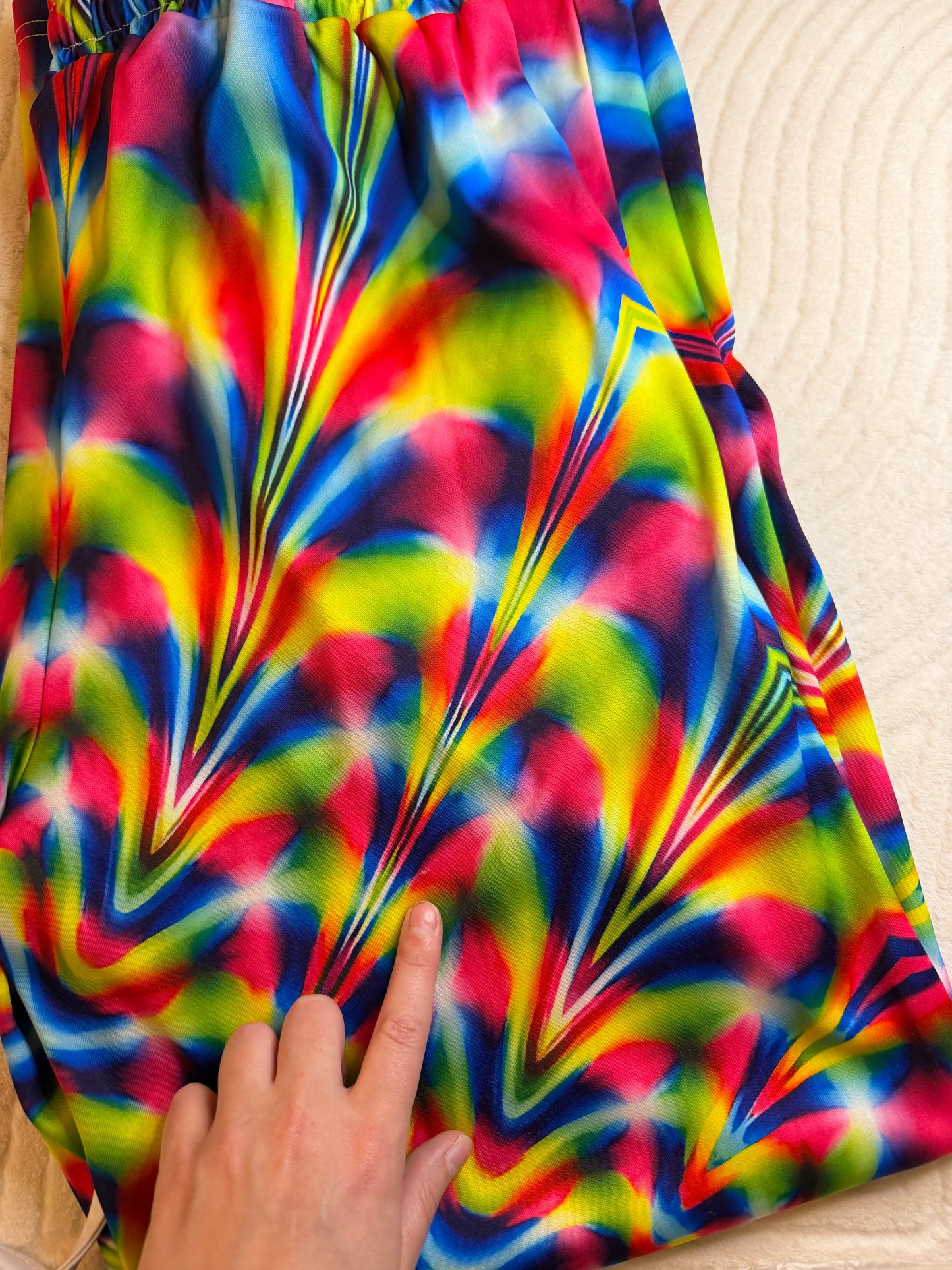 Half-Bag Value Bundle (M) 🌈🖤🪩🔥 psychedelic swirl flow compfy funky rave ready rainbow acid trip athletic dance pants and black parachute harem swish pants (factory tagged: M)