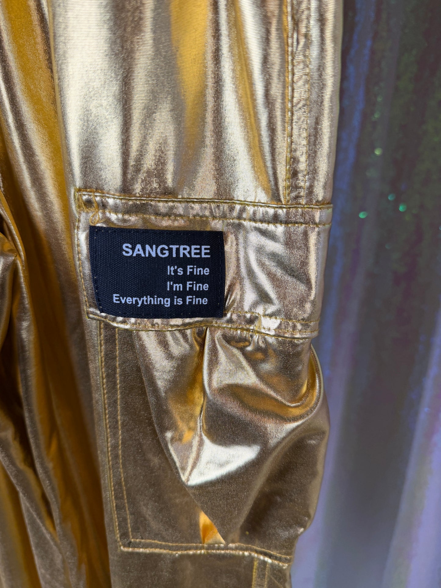 Half-Bag Value Bundle (S) ✨🪩⚡💫 chrome siren raver silver & gold metallic pants and skirt and black tank top crop tops (factory tagged: XS &S)