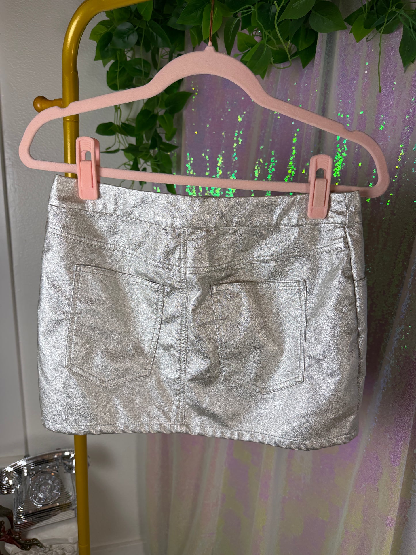 Half-Bag Value Bundle (S) ✨🪩⚡💫 chrome siren raver silver & gold metallic pants and skirt and black tank top crop tops (factory tagged: XS &S)