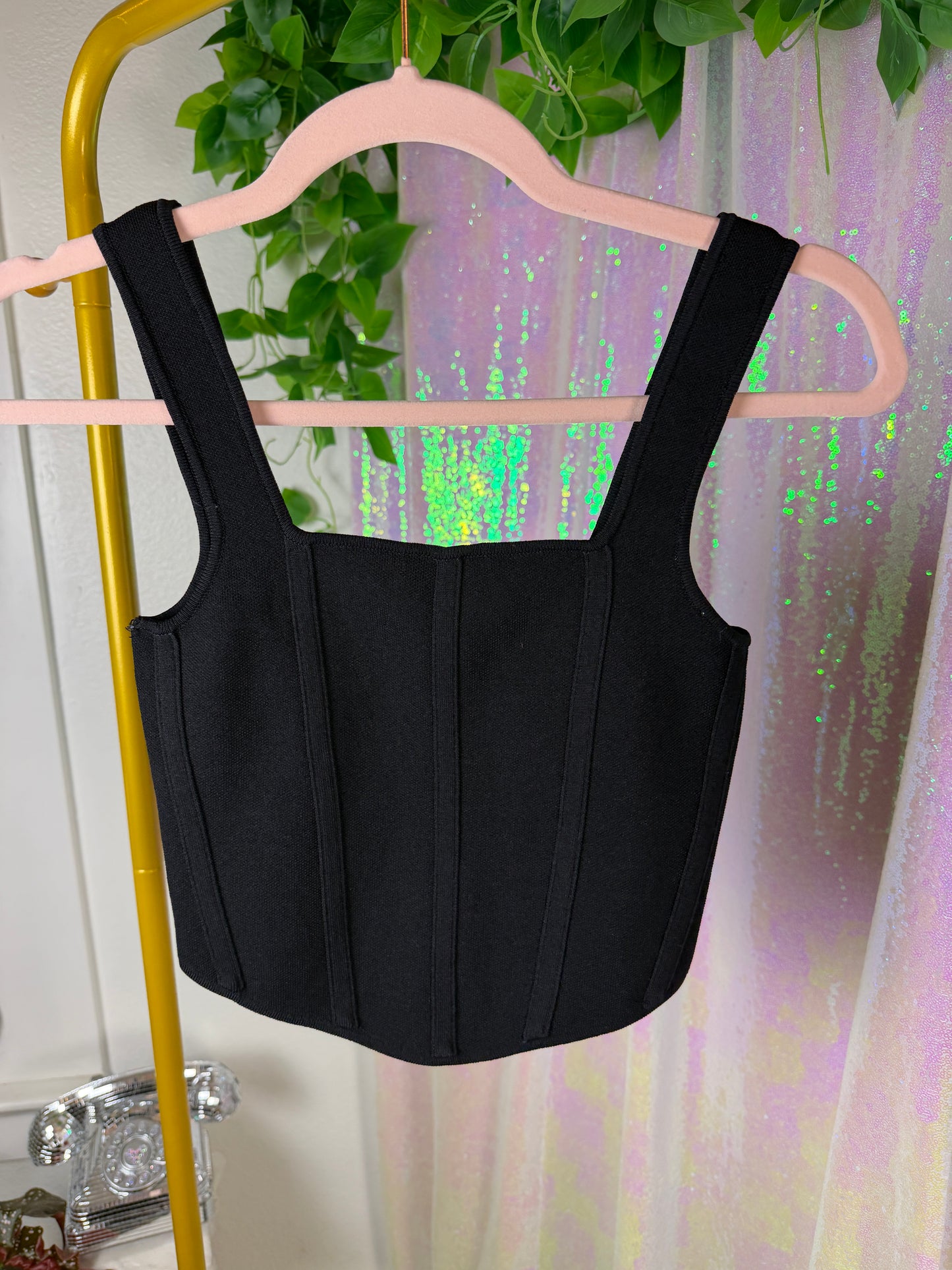 Half-Bag Value Bundle (S) ✨🪩⚡💫 chrome siren raver silver & gold metallic pants and skirt and black tank top crop tops (factory tagged: XS &S)