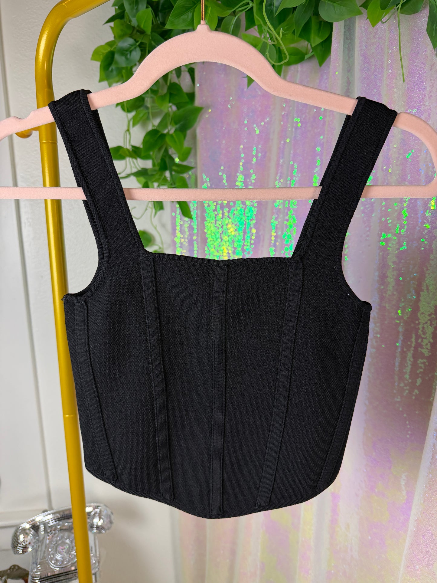 Half-Bag Value Bundle (S) ✨🪩⚡💫 chrome siren raver silver & gold metallic pants and skirt and black tank top crop tops (factory tagged: XS &S)