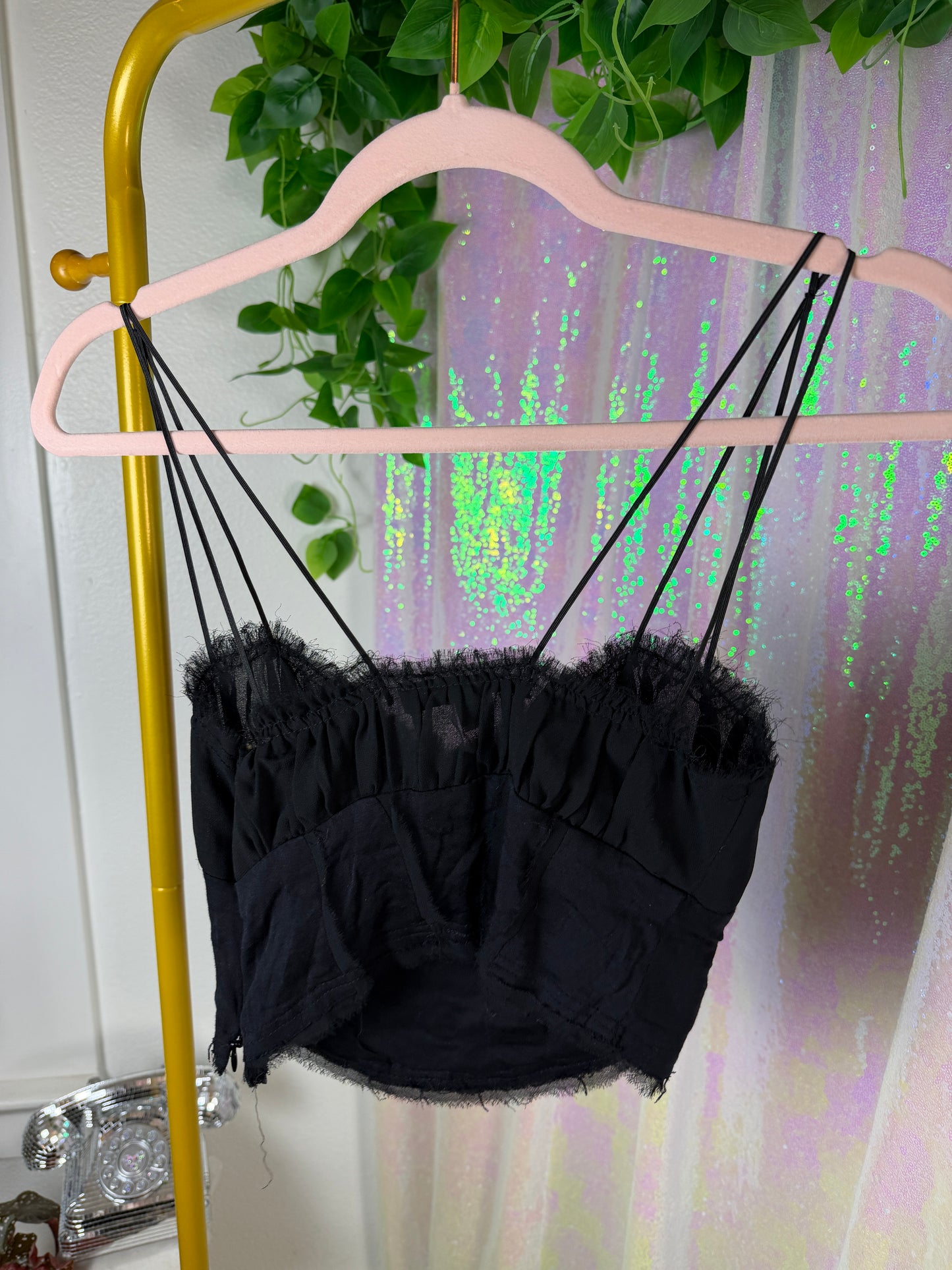 Half-Bag Value Bundle (S) ✨🪩⚡💫 chrome siren raver silver & gold metallic pants and skirt and black tank top crop tops (factory tagged: XS &S)