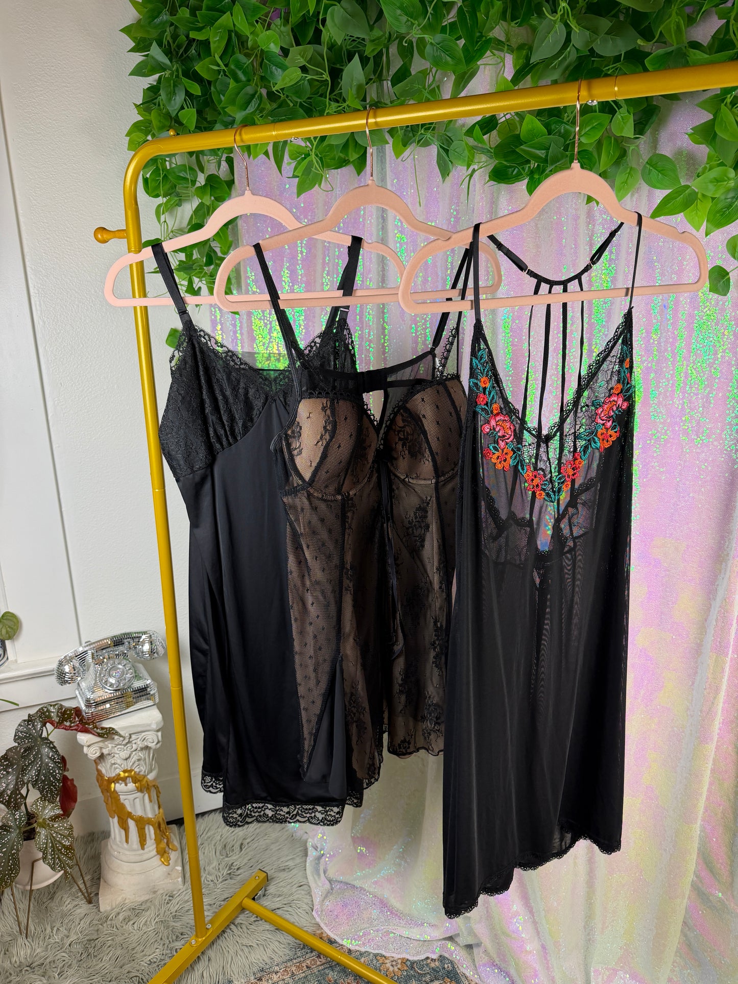 Quarter-Bag Value Bundle (XL+) 🖤🐈‍⬛🌹🕷️ midnight flower pollinator fairy void siren black and pink mesh and silky laced slips intimates delicates INC (factory tagged: XL)