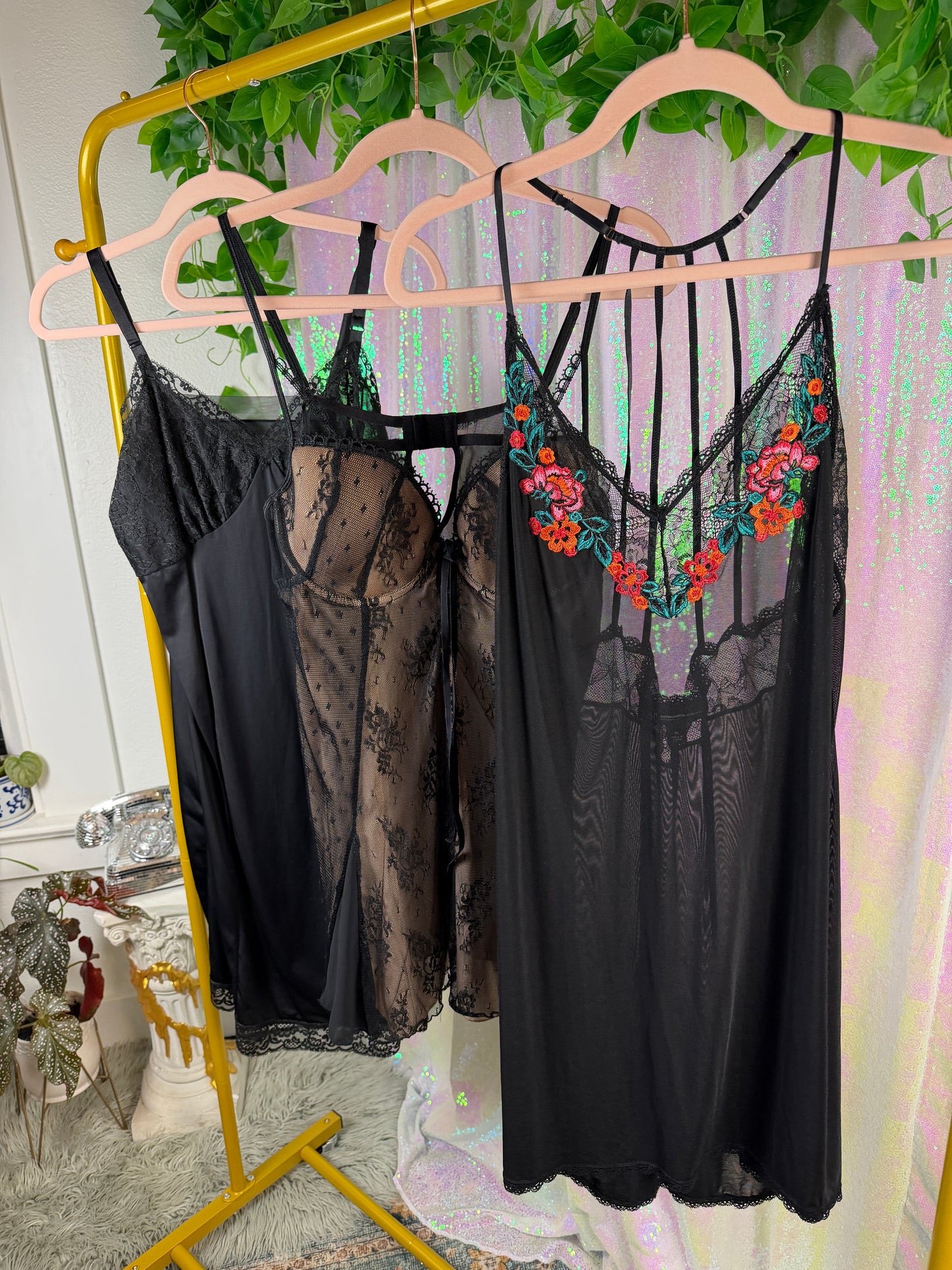 Quarter-Bag Value Bundle (XL+) 🖤🐈‍⬛🌹🕷️ midnight flower pollinator fairy void siren black and pink mesh and silky laced slips intimates delicates INC (factory tagged: XL)