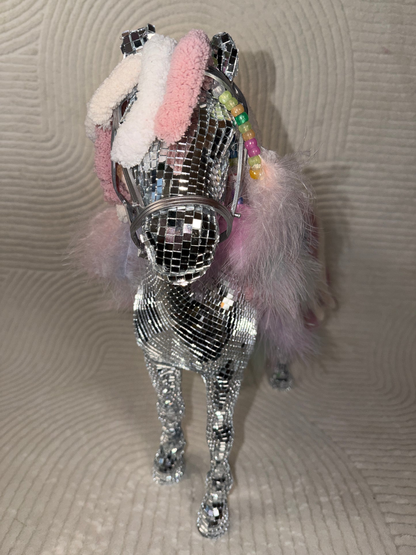 Pink Pony Club Disco Statue (~HANDMADE~) 🪩🐴💘🎀 my little pony realness reworked repurposed american girl doll horse home decor