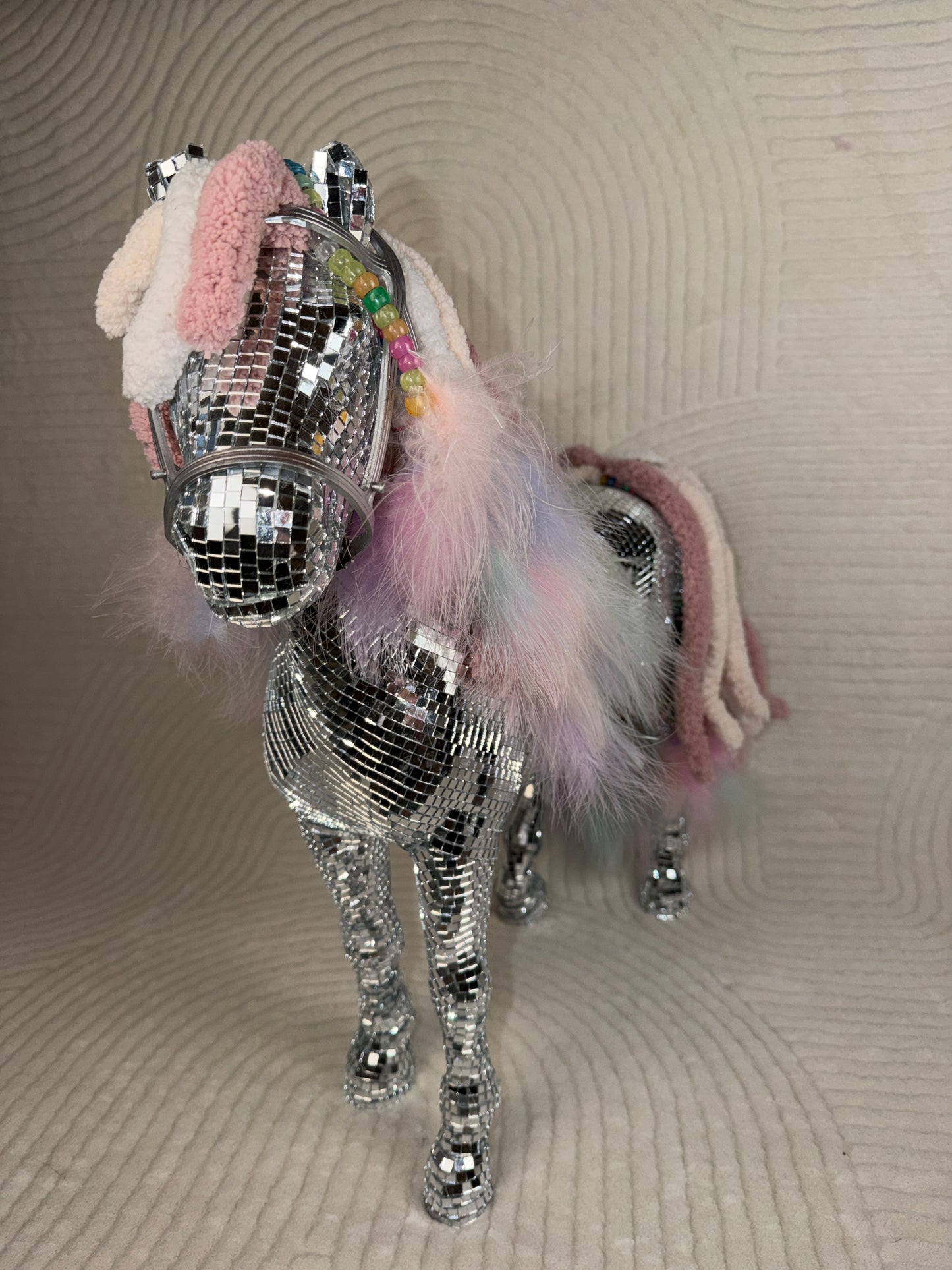 Pink Pony Club Disco Statue (~HANDMADE~) 🪩🐴💘🎀 my little pony realness reworked repurposed american girl doll horse home decor
