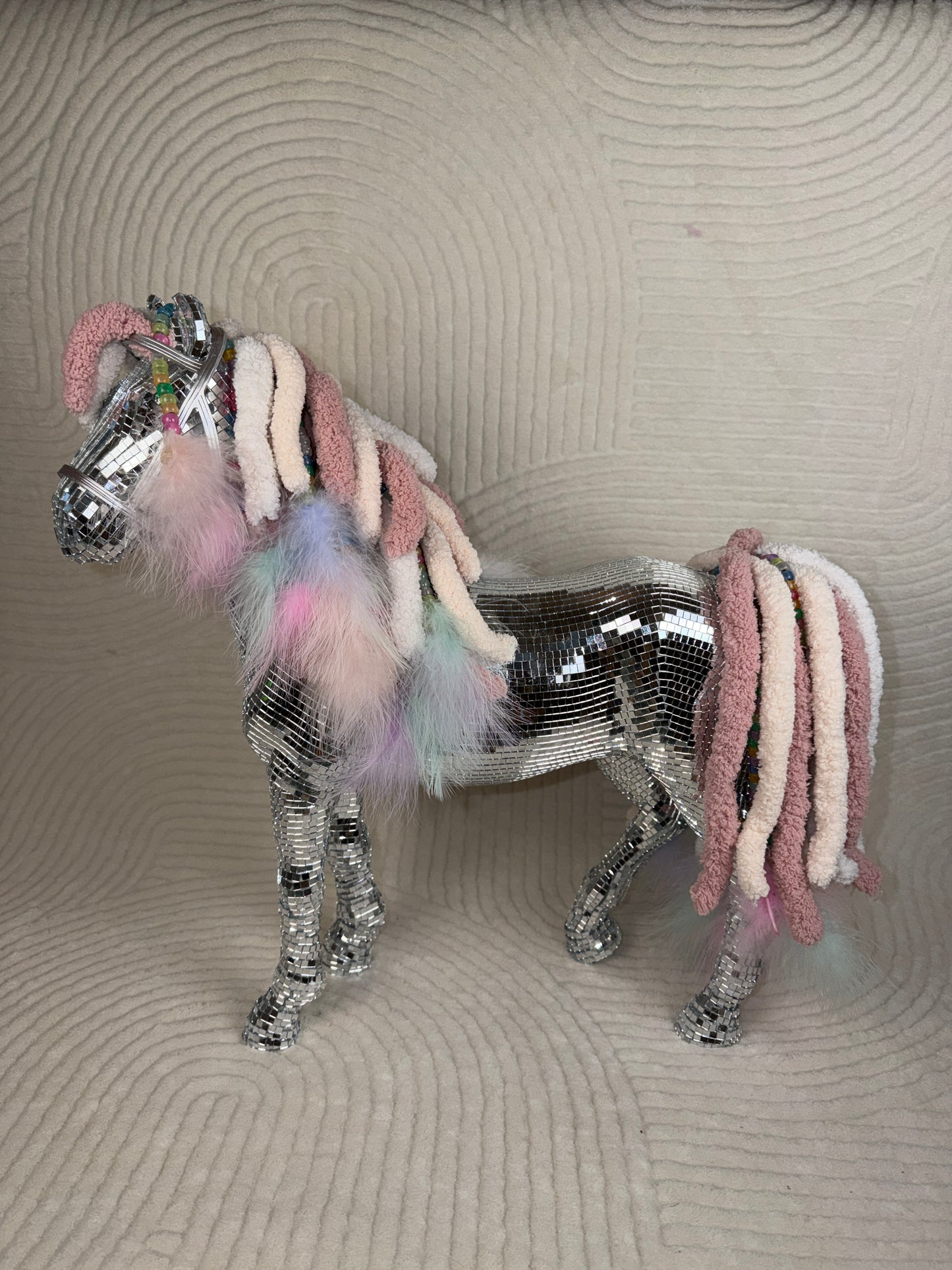 Pink Pony Club Disco Statue (~HANDMADE~) 🪩🐴💘🎀 my little pony realness reworked repurposed american girl doll horse home decor