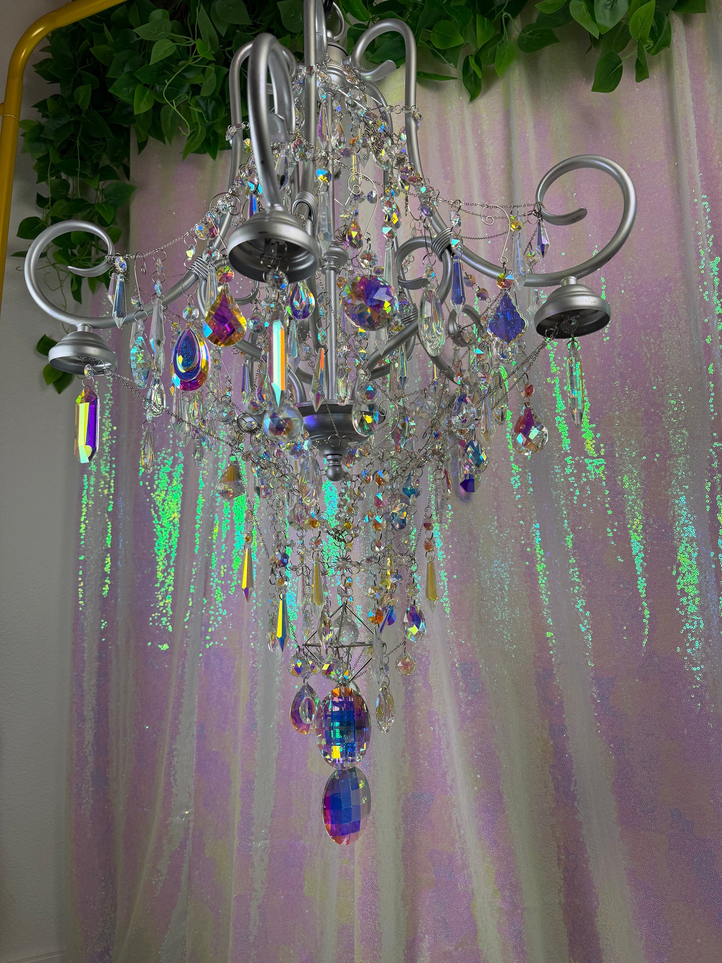 Holographic Sun-Catcher Chandelier (~HANDMADE~) 💎🪩🔮✨ reworked and repurposed handmade rainbow crystal sun catcher home and garden decor ~ LOCAL PICK UP ONLY ~