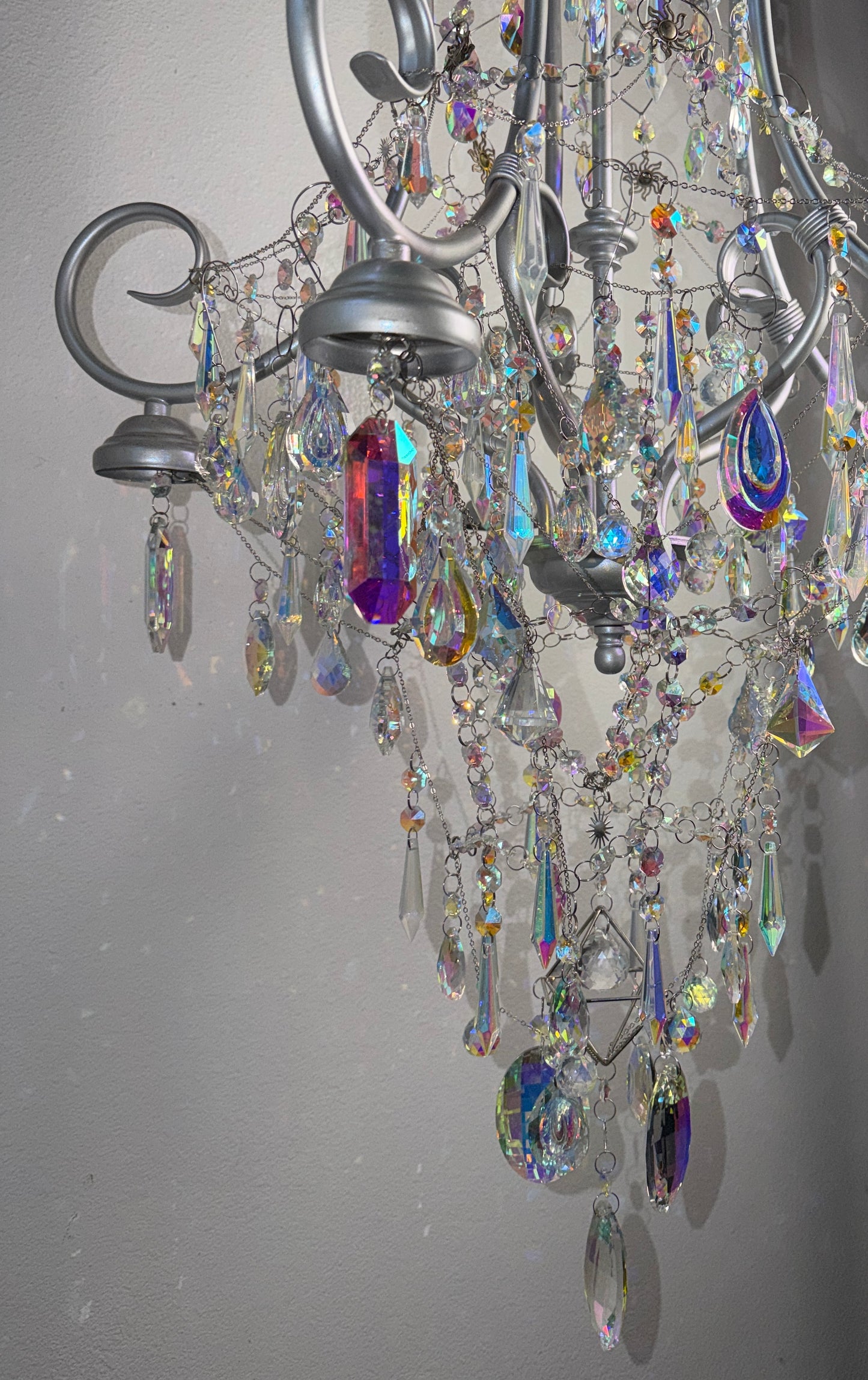 Holographic Sun-Catcher Chandelier (~HANDMADE~) 💎🪩🔮✨ reworked and repurposed handmade rainbow crystal sun catcher home and garden decor ~ LOCAL PICK UP ONLY ~