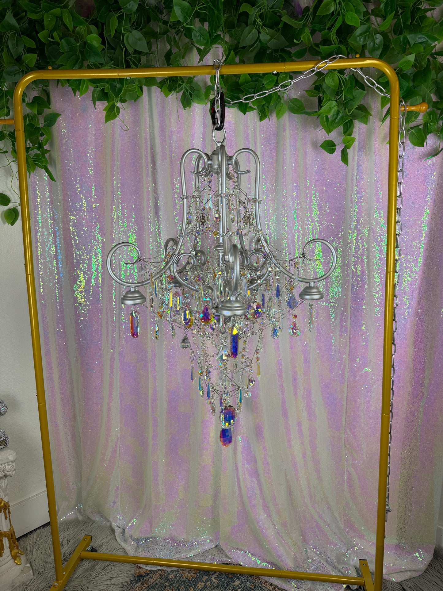Holographic Sun-Catcher Chandelier (~HANDMADE~) 💎🪩🔮✨ reworked and repurposed handmade rainbow crystal sun catcher home and garden decor ~ LOCAL PICK UP ONLY ~